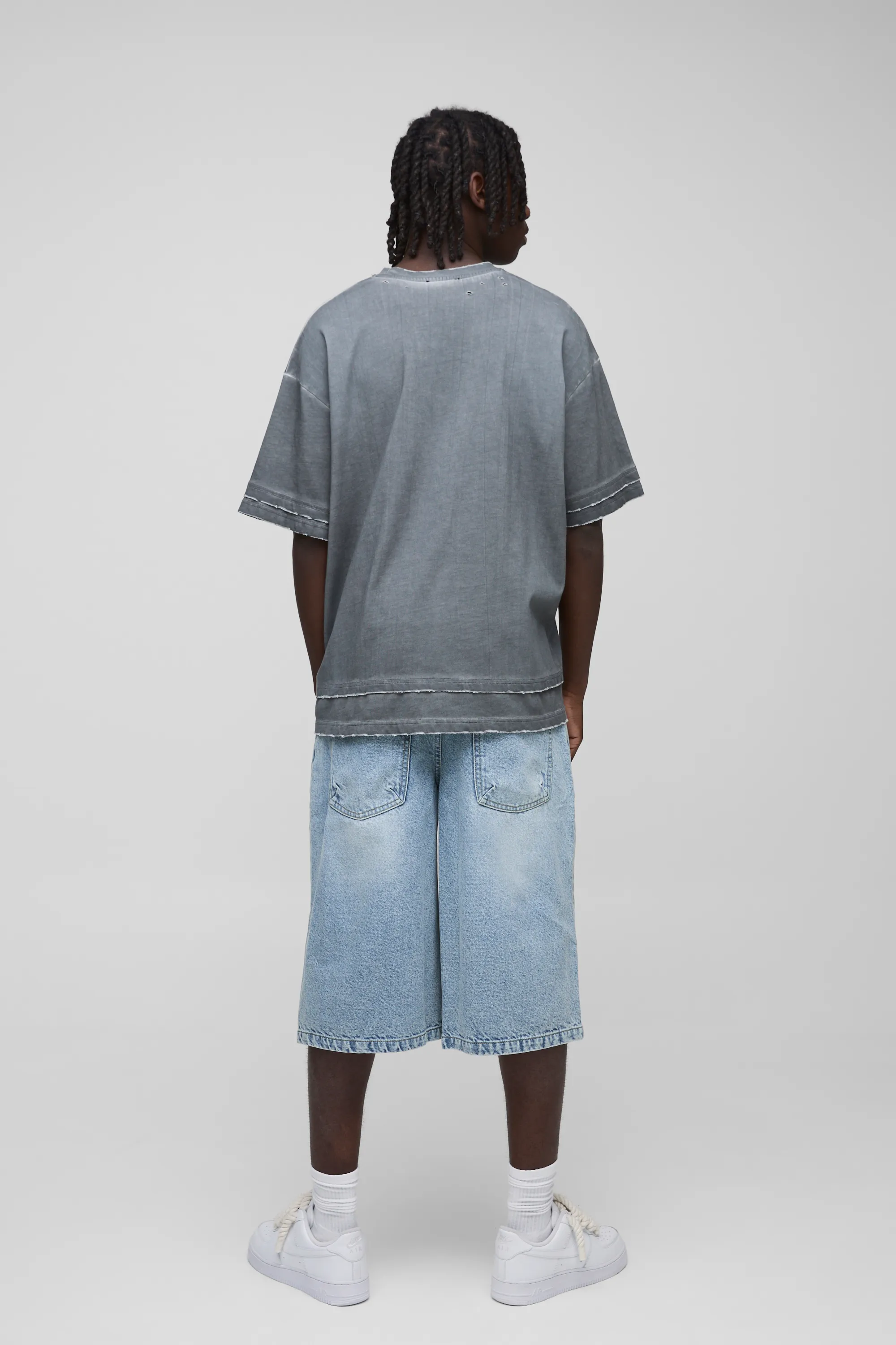 Long Line Denim Jorts In Light Blue 2 Long Line Denim Jorts In Light Blue
