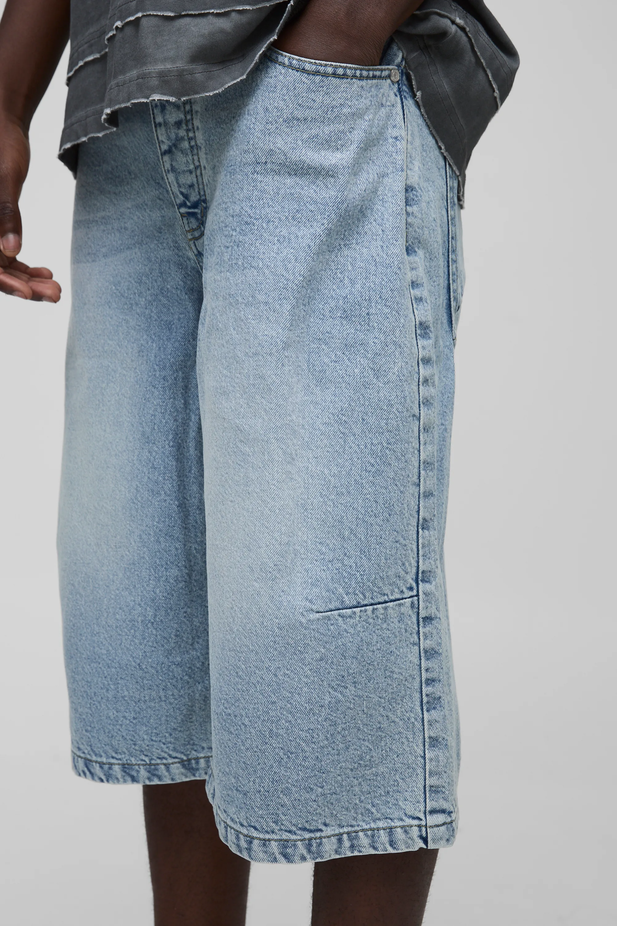 Long Line Denim Jorts In Light Blue 3 Long Line Denim Jorts In Light Blue