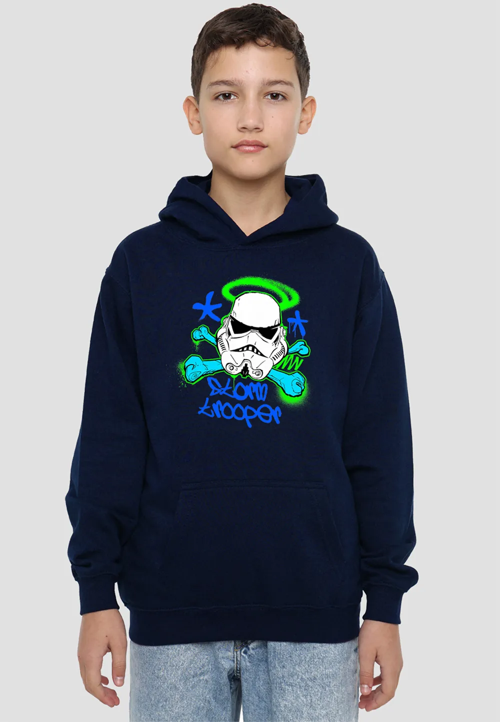 Star Wars Stencil Trooper Youth Kids Pull-Over Hoodie, Navy 1 Star Wars Stencil Trooper Youth Kids Pull-Over Hoodie, Navy