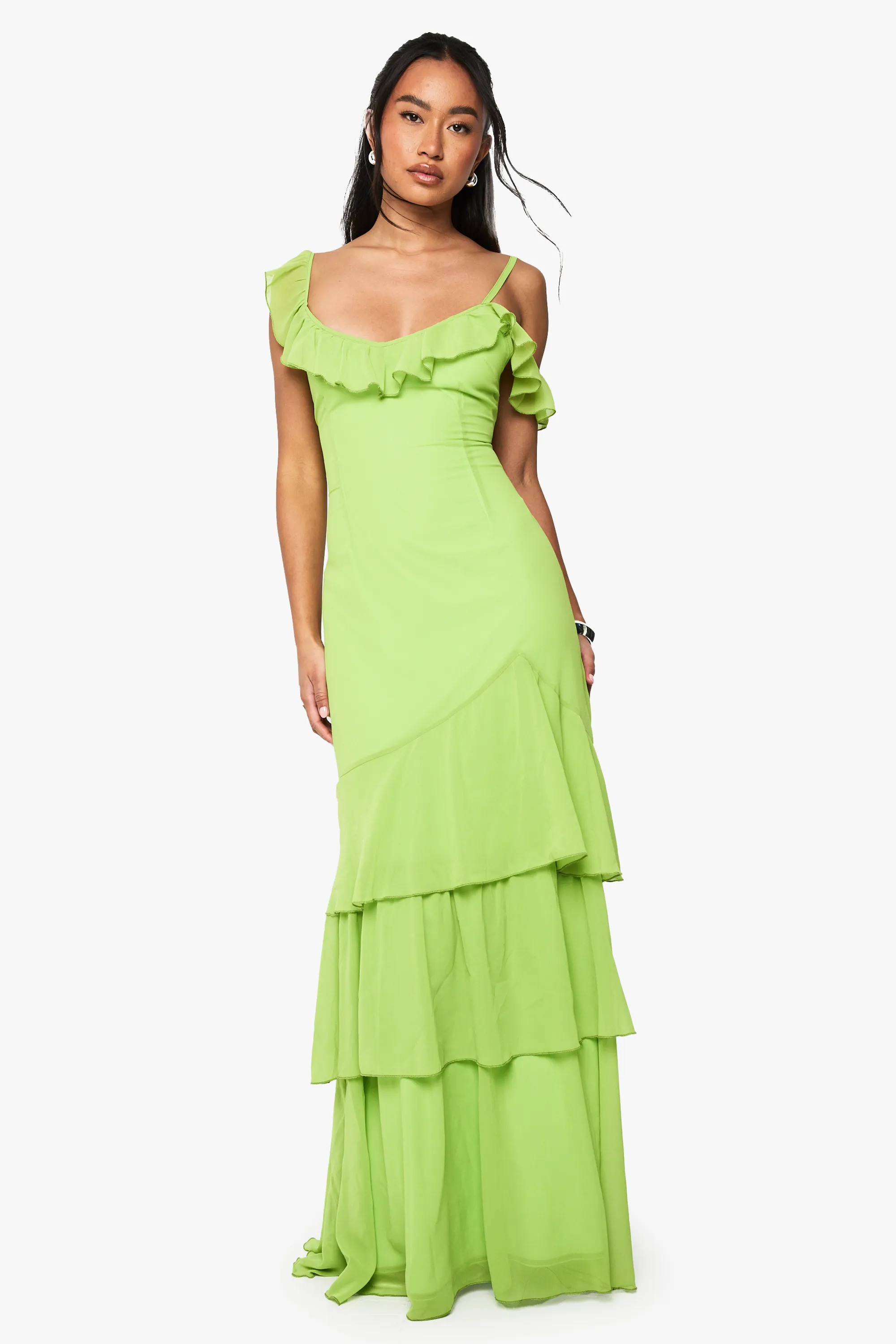Chiffon Strappy Ruffle Maxi Dress