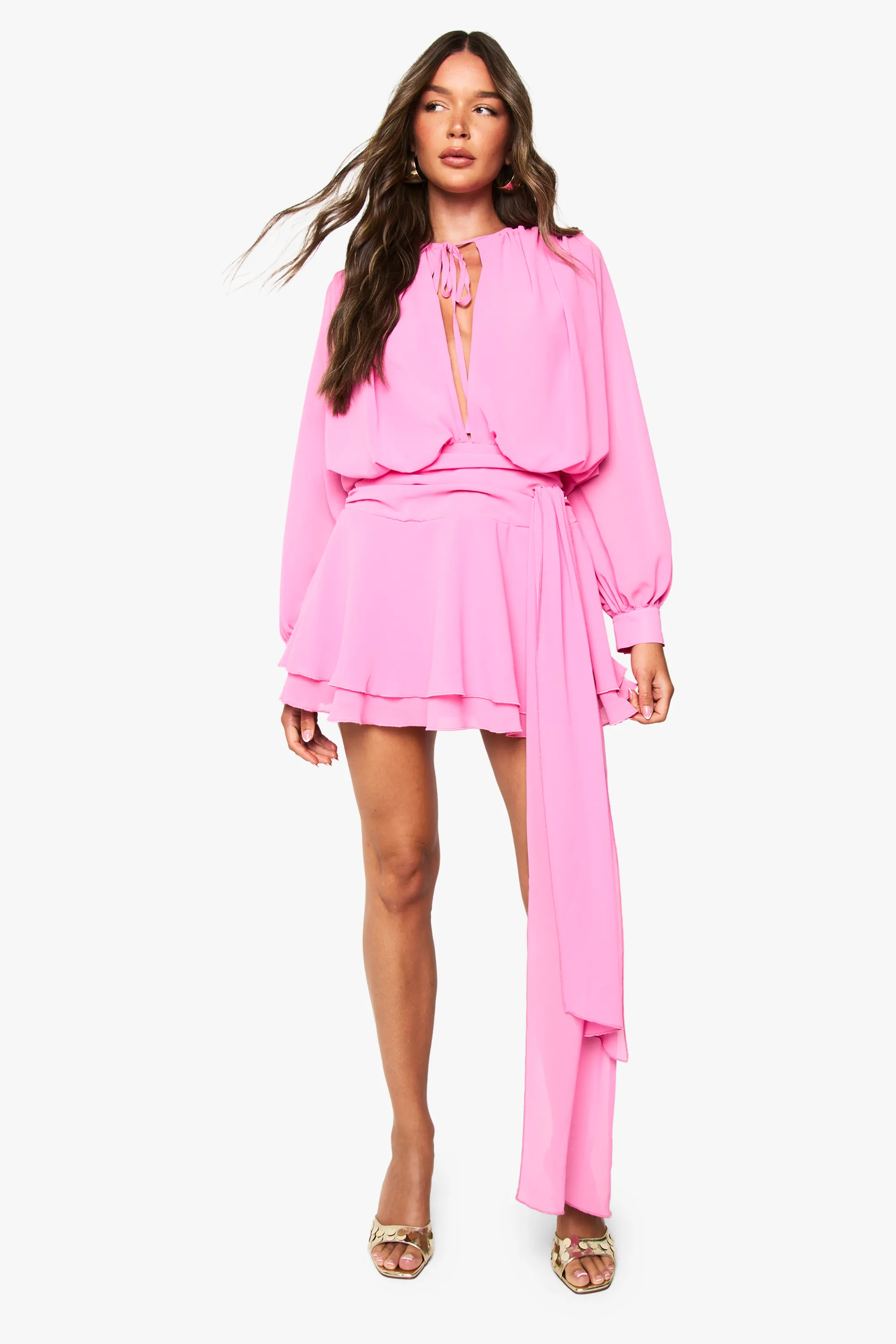 Chiffon Ruched Drape Smock Dress