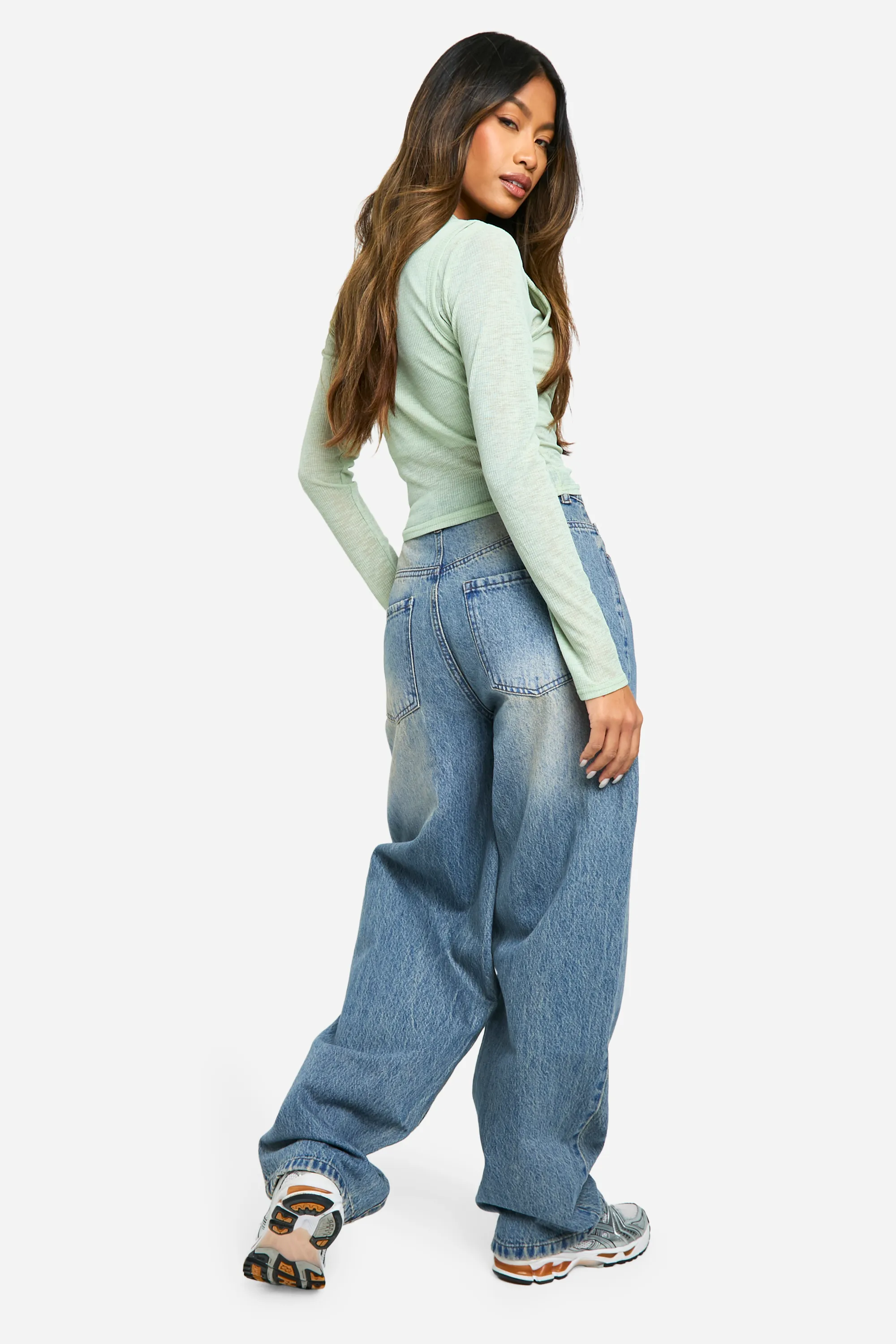 Faded Wide Leg Denim Jeans 2 Faded Wide Leg Denim Jeans