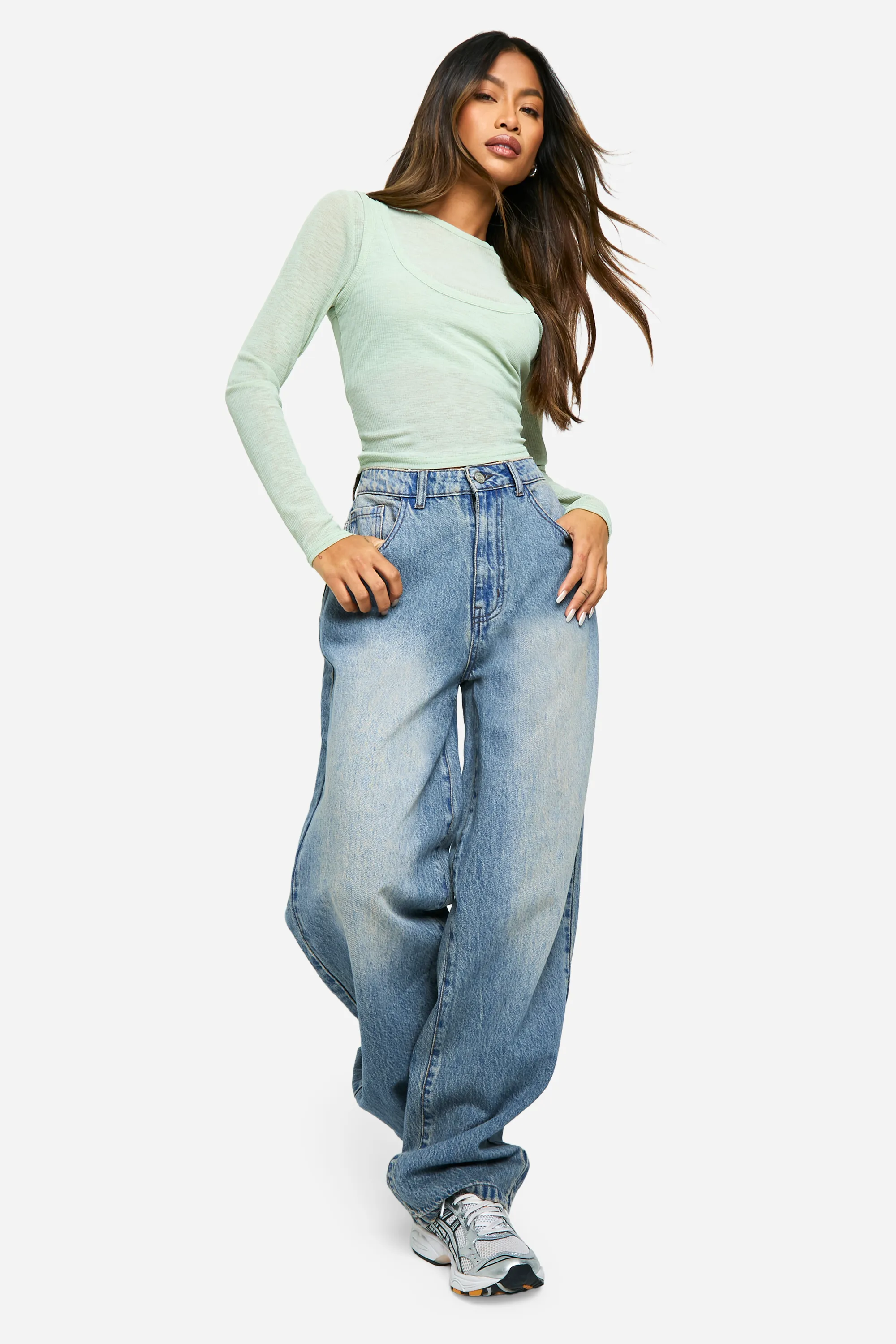 Faded Wide Leg Denim Jeans 3 Faded Wide Leg Denim Jeans
