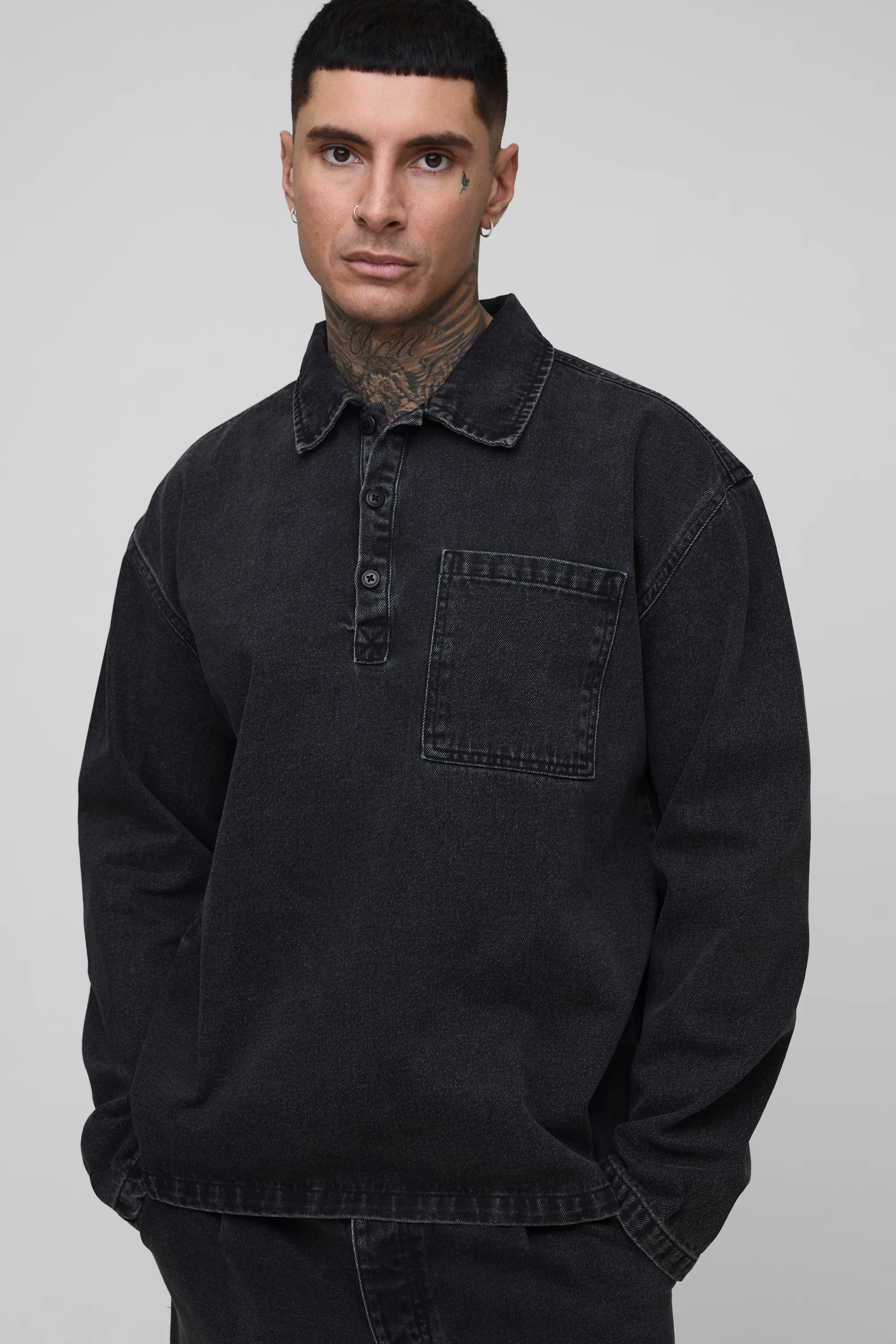 Tall Oversized Denim Rugby Shirt 1 Tall Oversized Denim Rugby Shirt