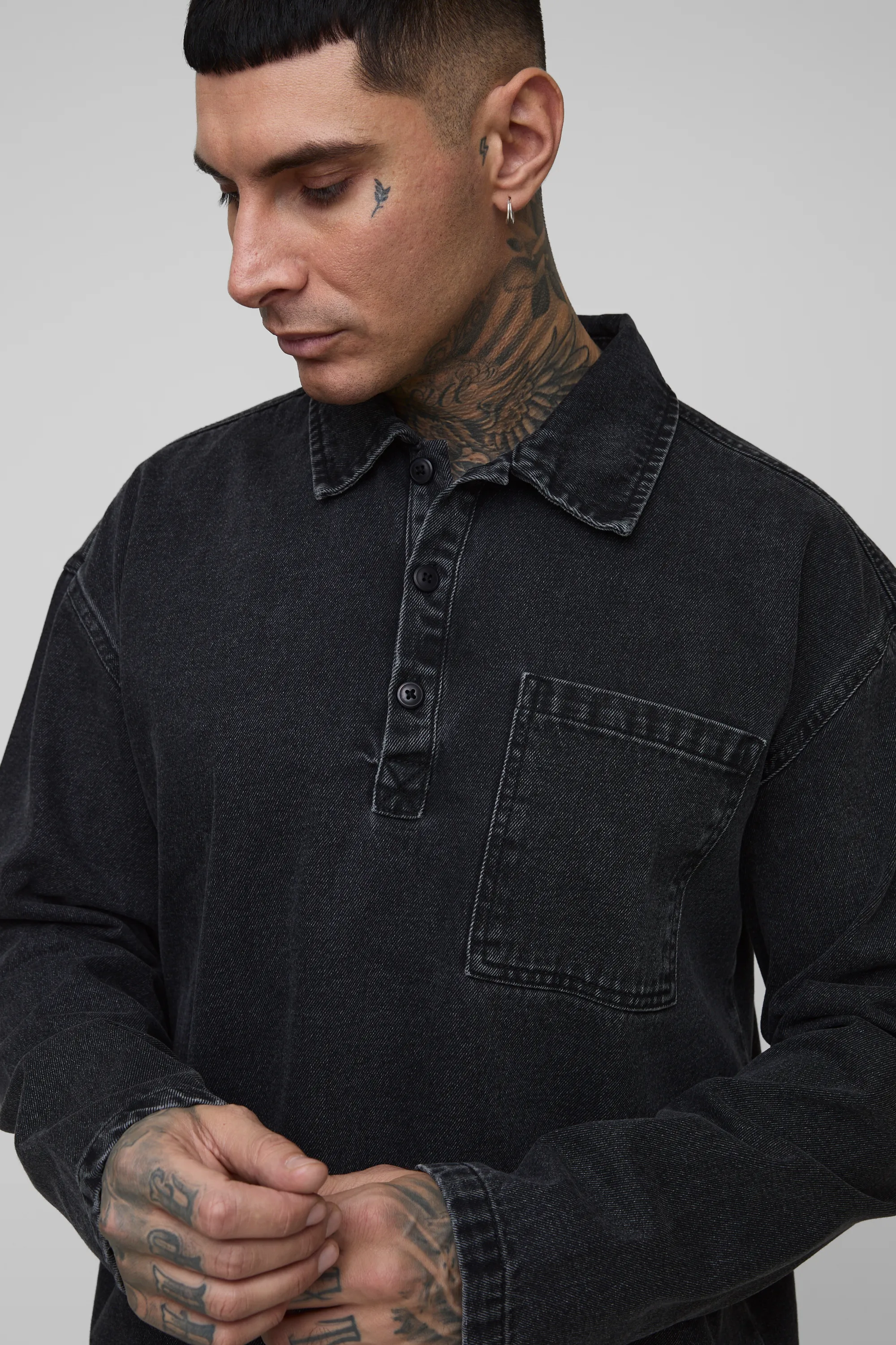 Tall Oversized Denim Rugby Shirt 3 Tall Oversized Denim Rugby Shirt