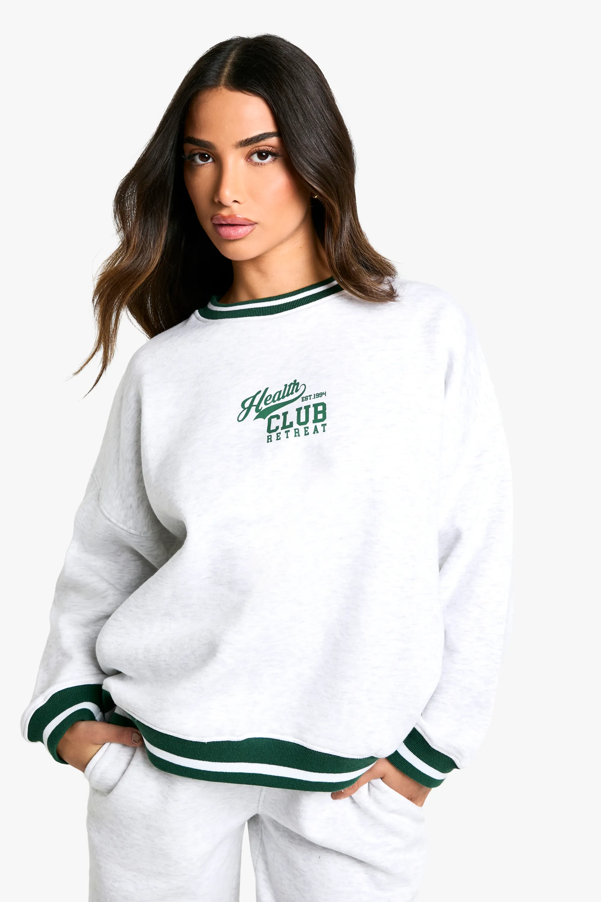 Petite Contrast Rib Embroidered Sweatshirt
