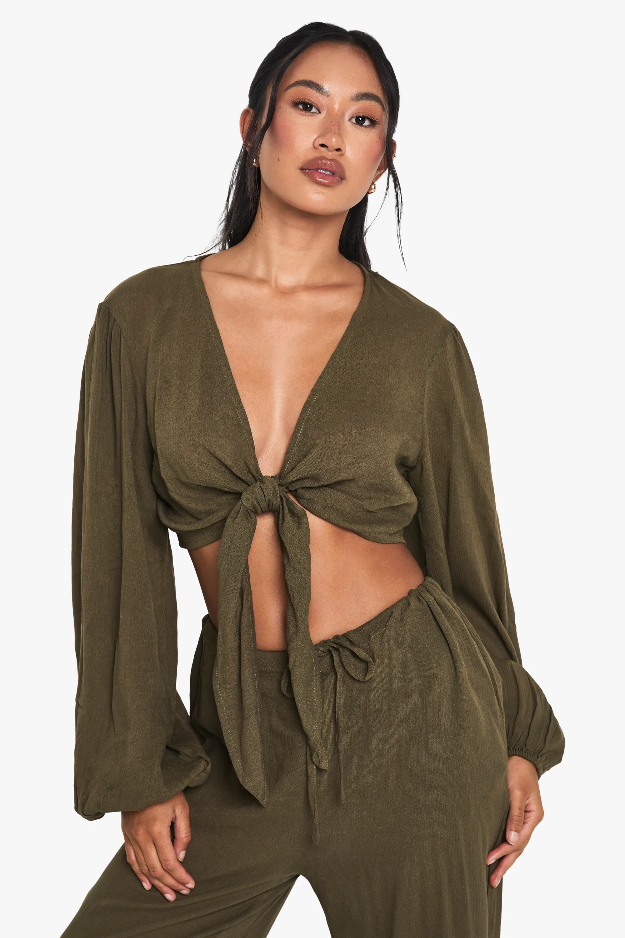 Cheesecloth Tie Front Beach Top