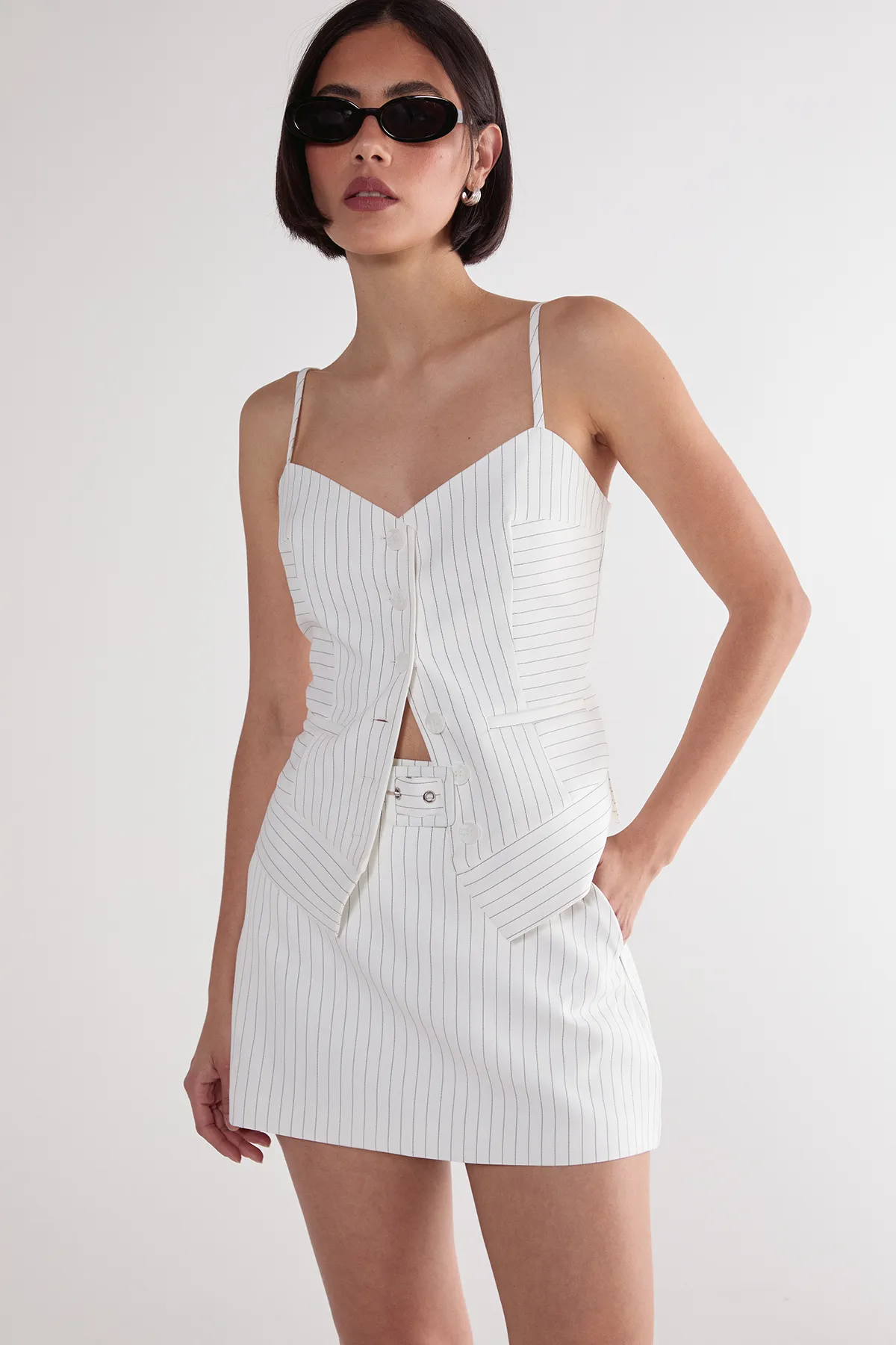 Pinstripe Belted Tailored Skort