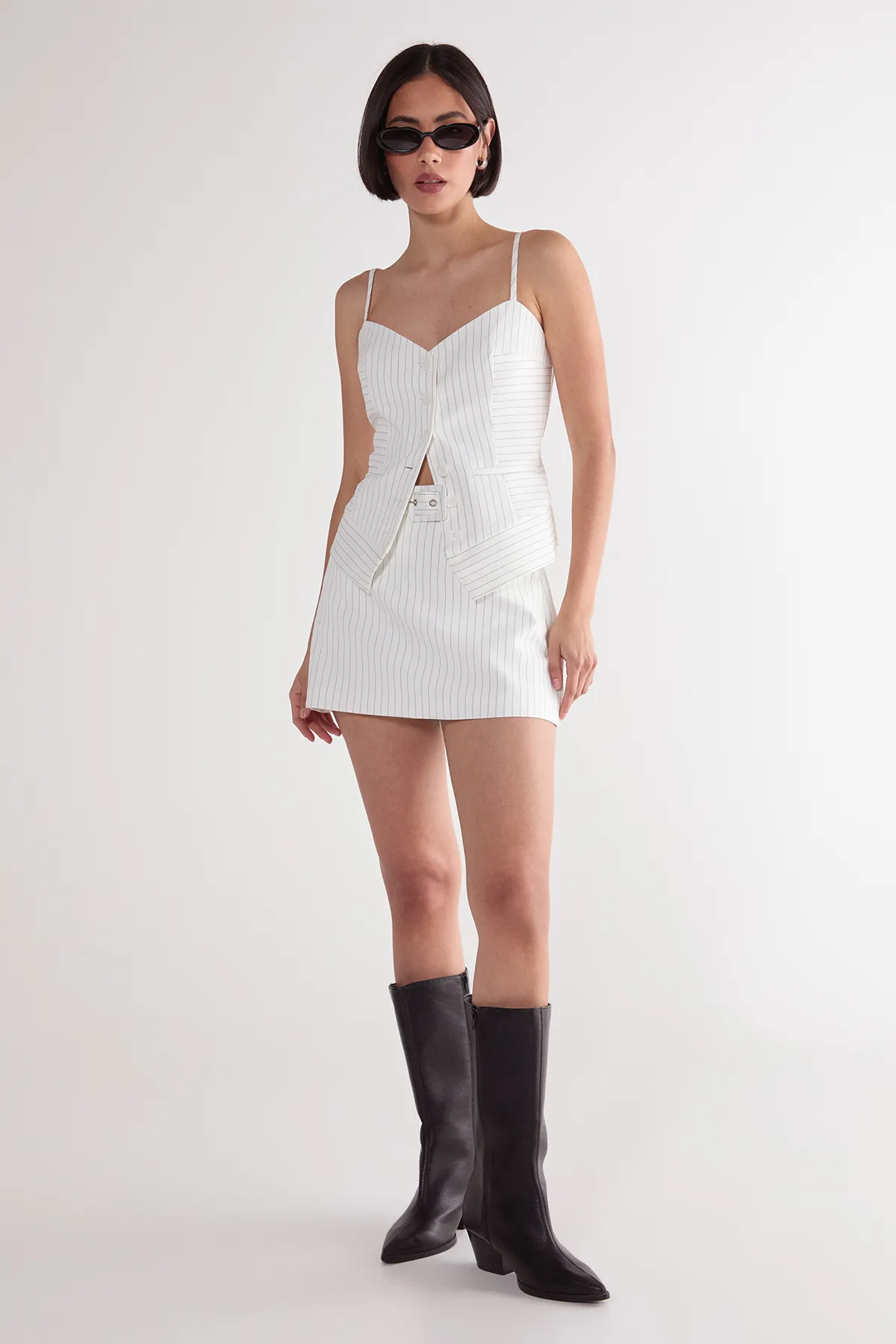Pinstripe Belted Tailored Skort 2 Pinstripe Belted Tailored Skort