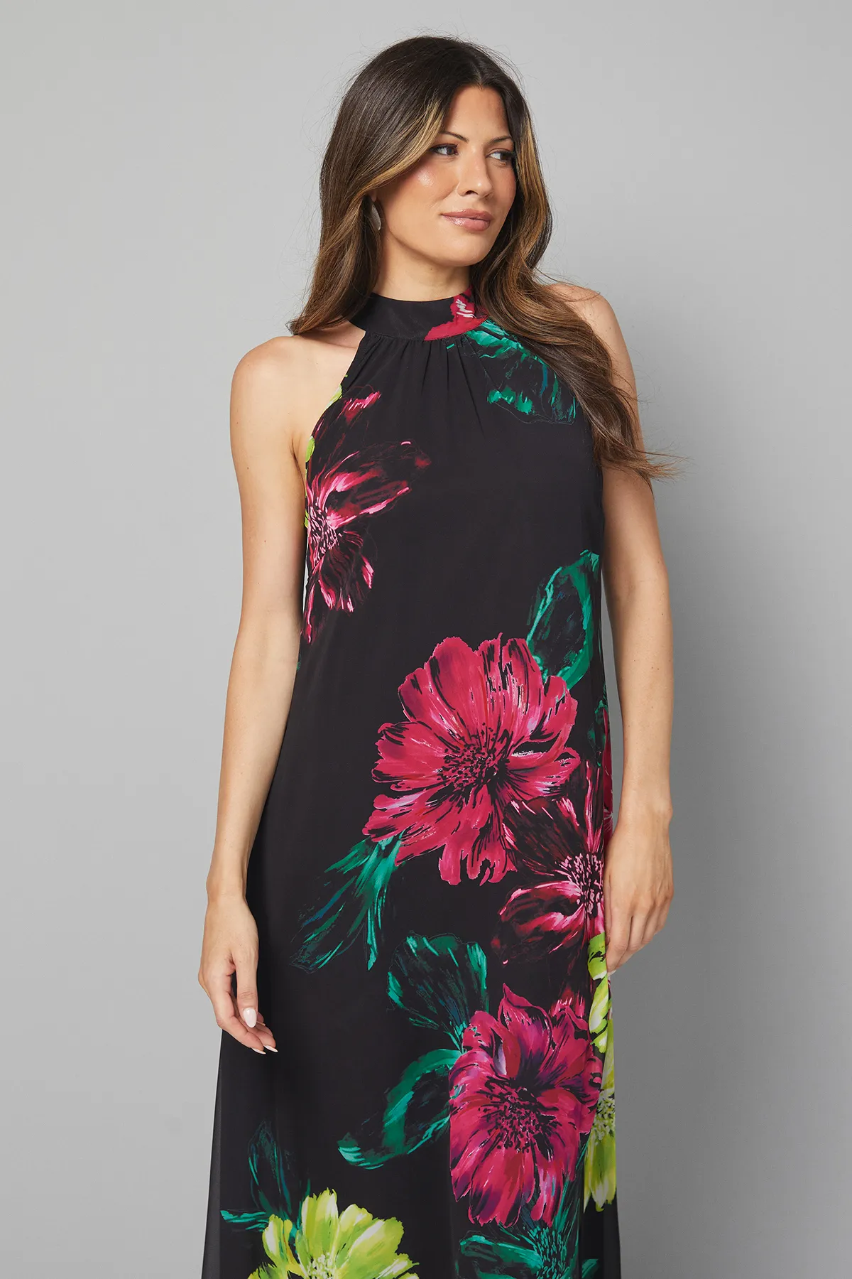 Floral Neck Halter Midi Dress 2 Floral Neck Halter Midi Dress