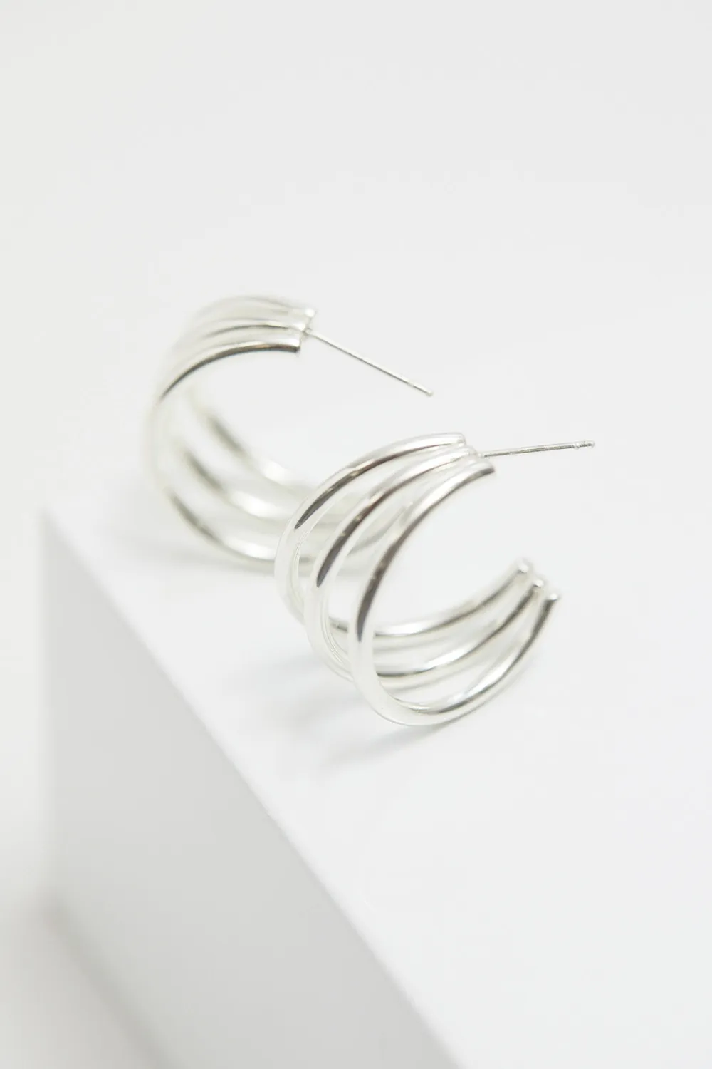 Stainless Steel Polished Medium Hoop Earrings 4 Stainless Steel Polished Medium Hoop Earrings