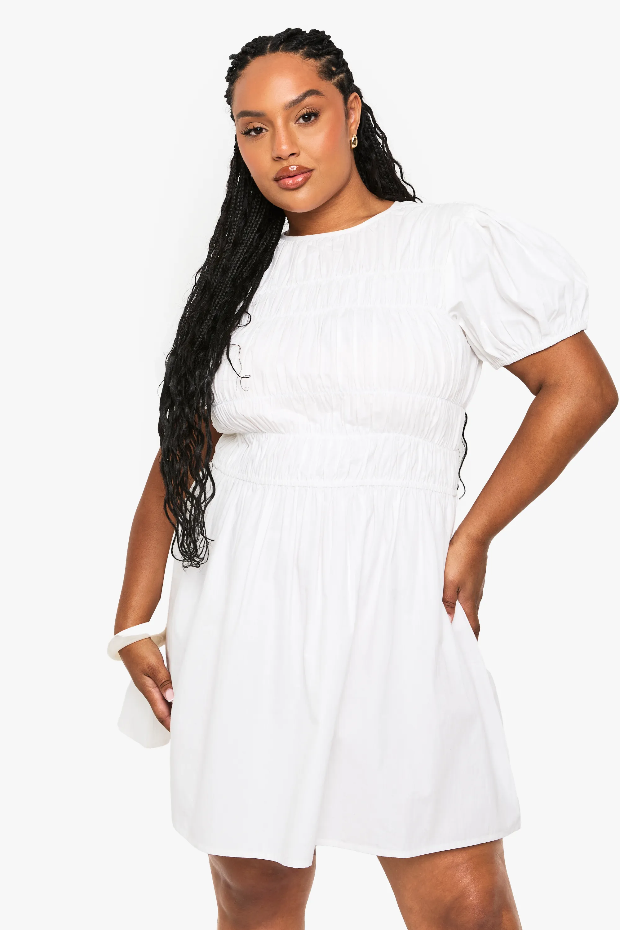 Plus Cotton Shirred Skater Dress