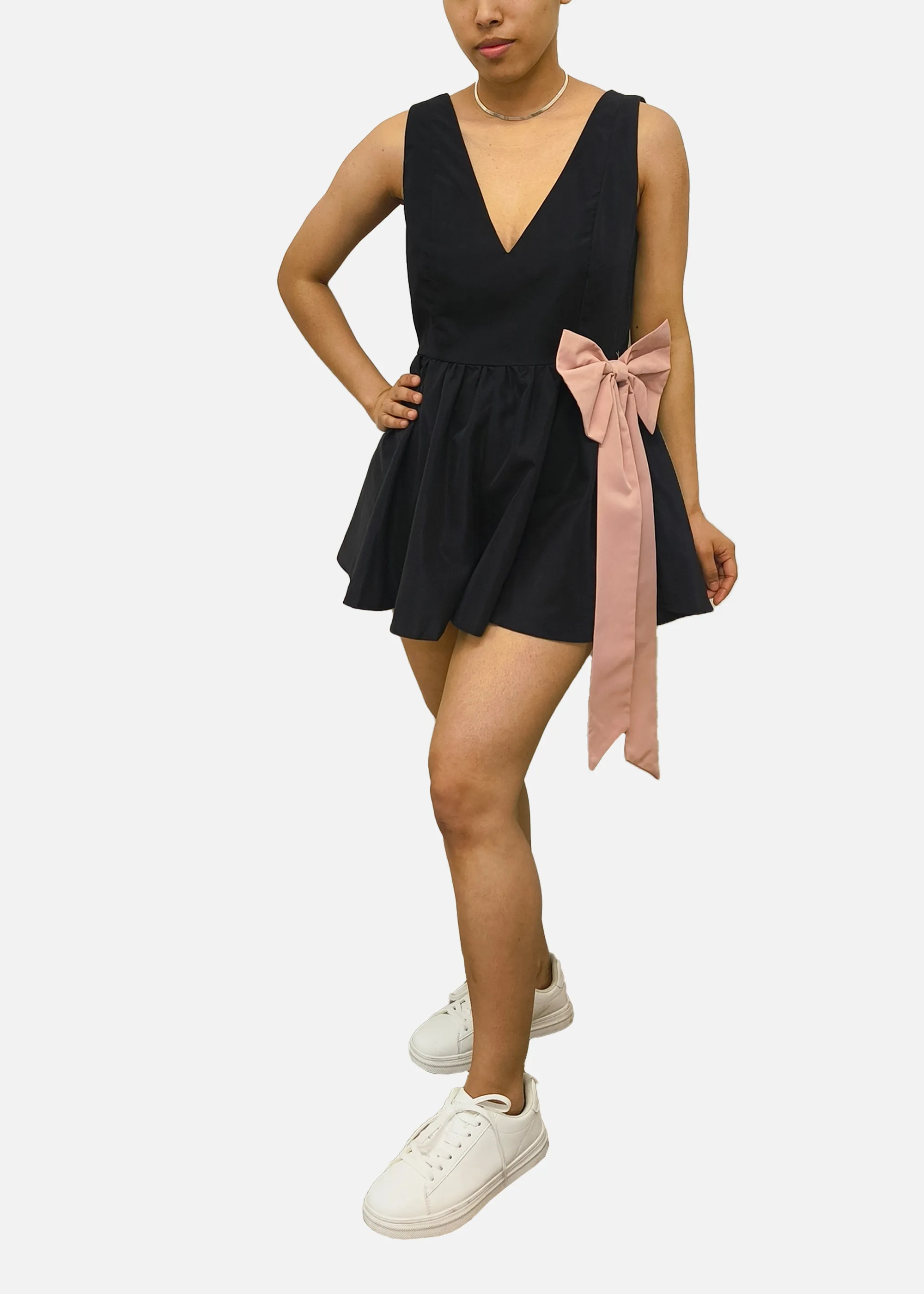 Black Bow Detail Puff Skort Playsuit