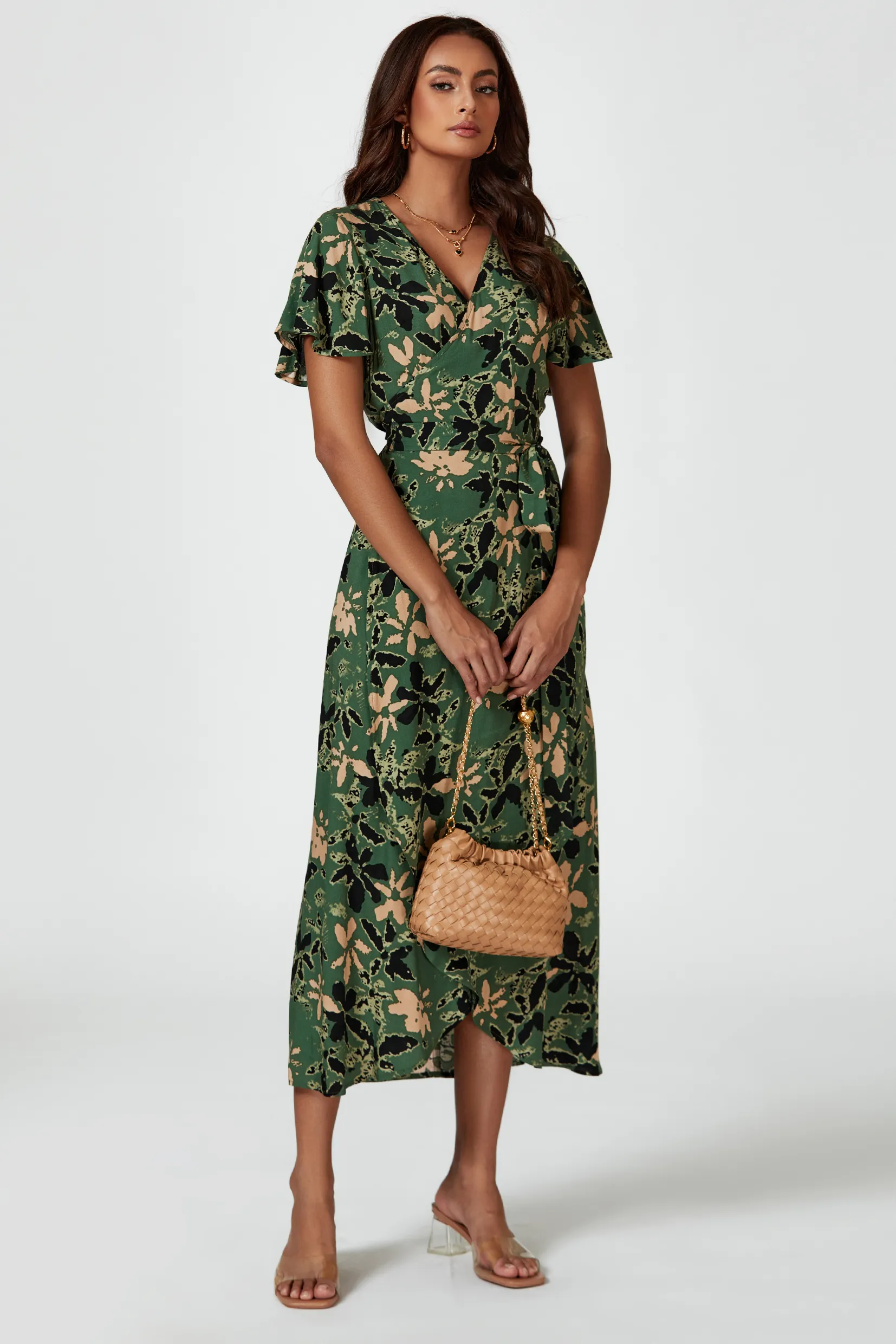 Abstract Floral Wrap Maxi Dress In Olive 2 Abstract Floral Wrap Maxi Dress In Olive
