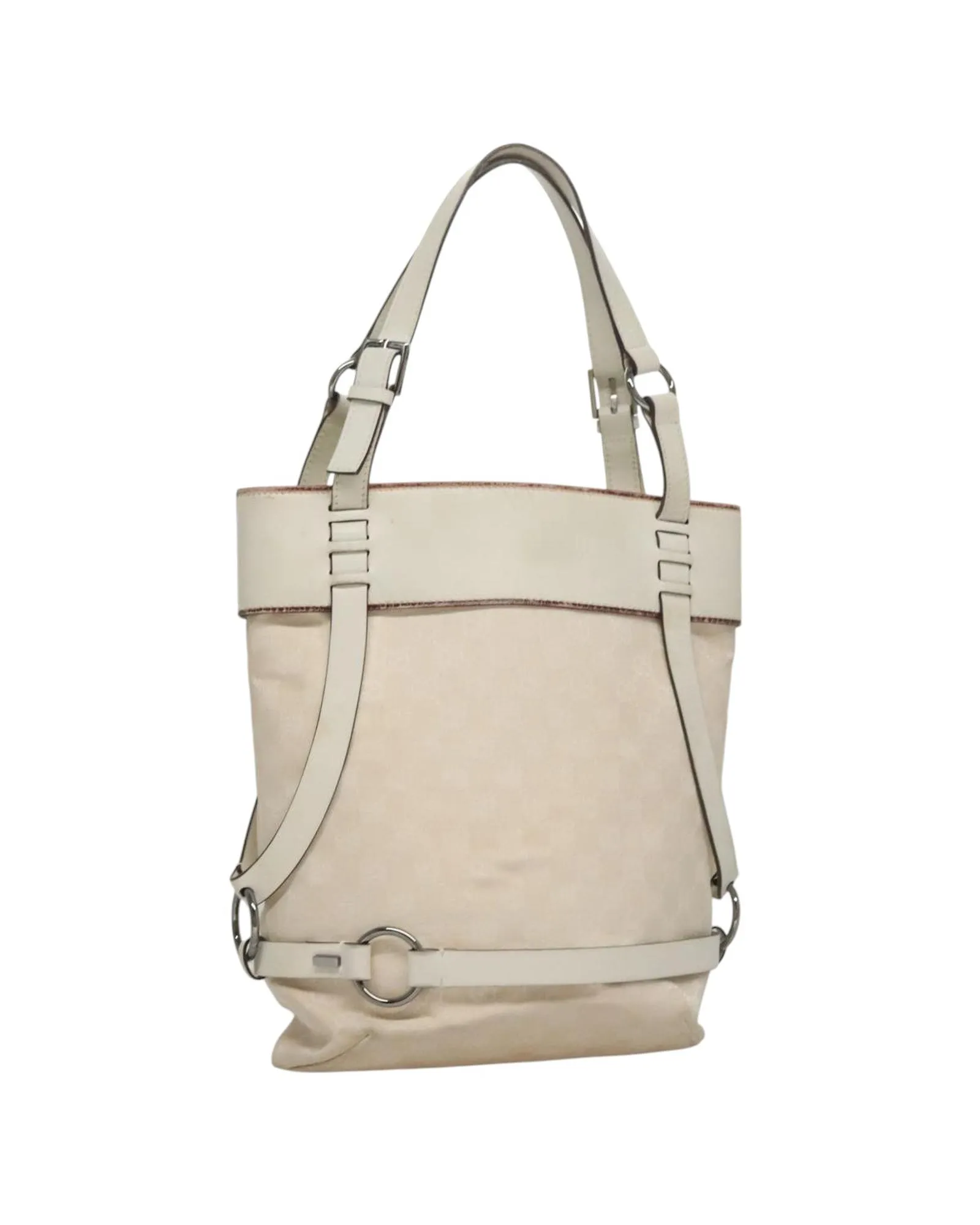 Preloved Tote Bag Leather Trim- White 1 Preloved Tote Bag Leather Trim- White