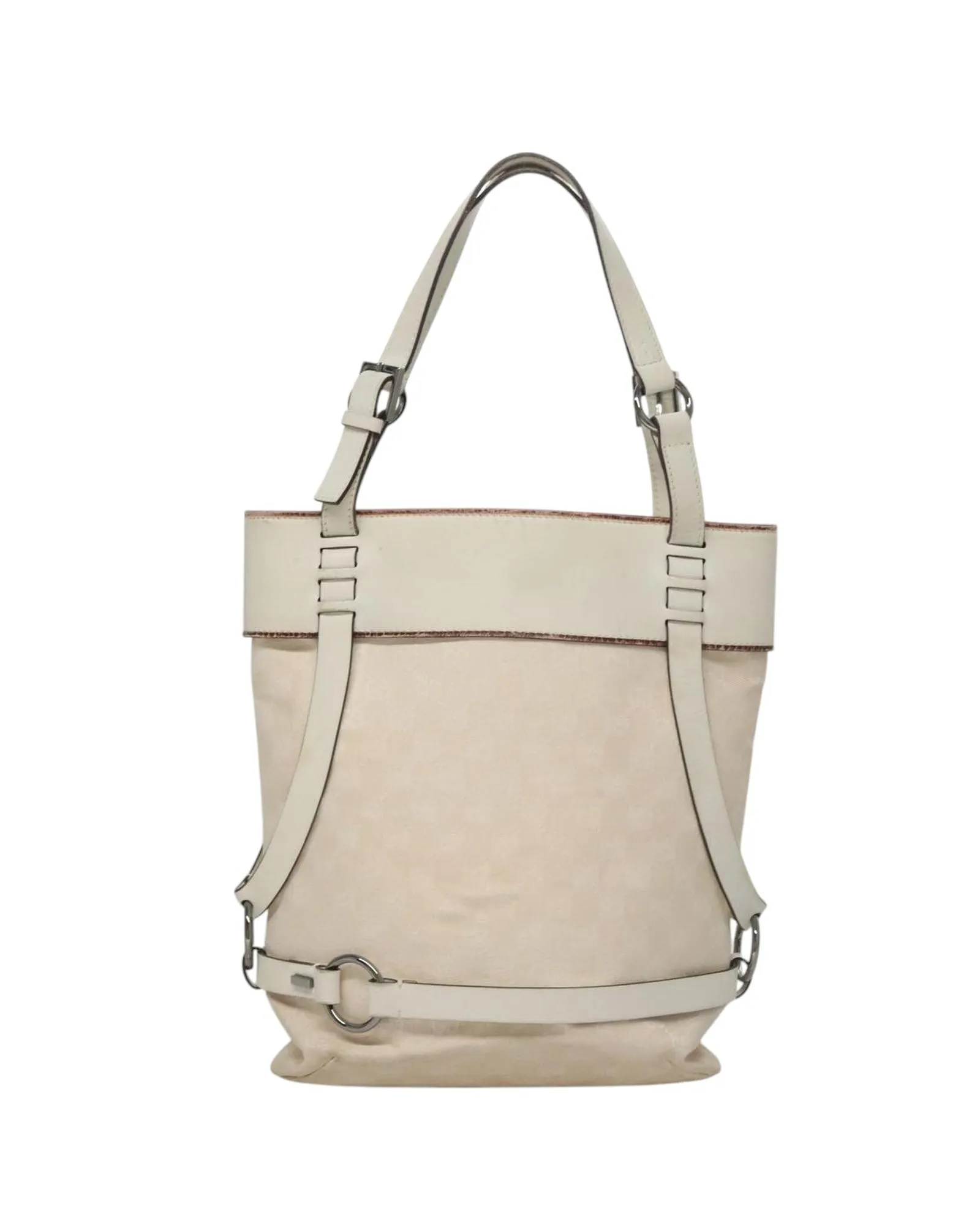 Preloved Tote Bag Leather Trim- White 2 Preloved Tote Bag Leather Trim- White