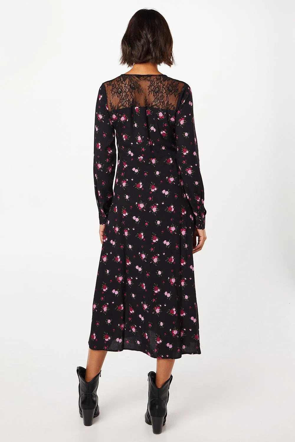 Purple Ditsy Lace Yoke Shirt Dress 3 Purple Ditsy Lace Yoke Shirt Dress