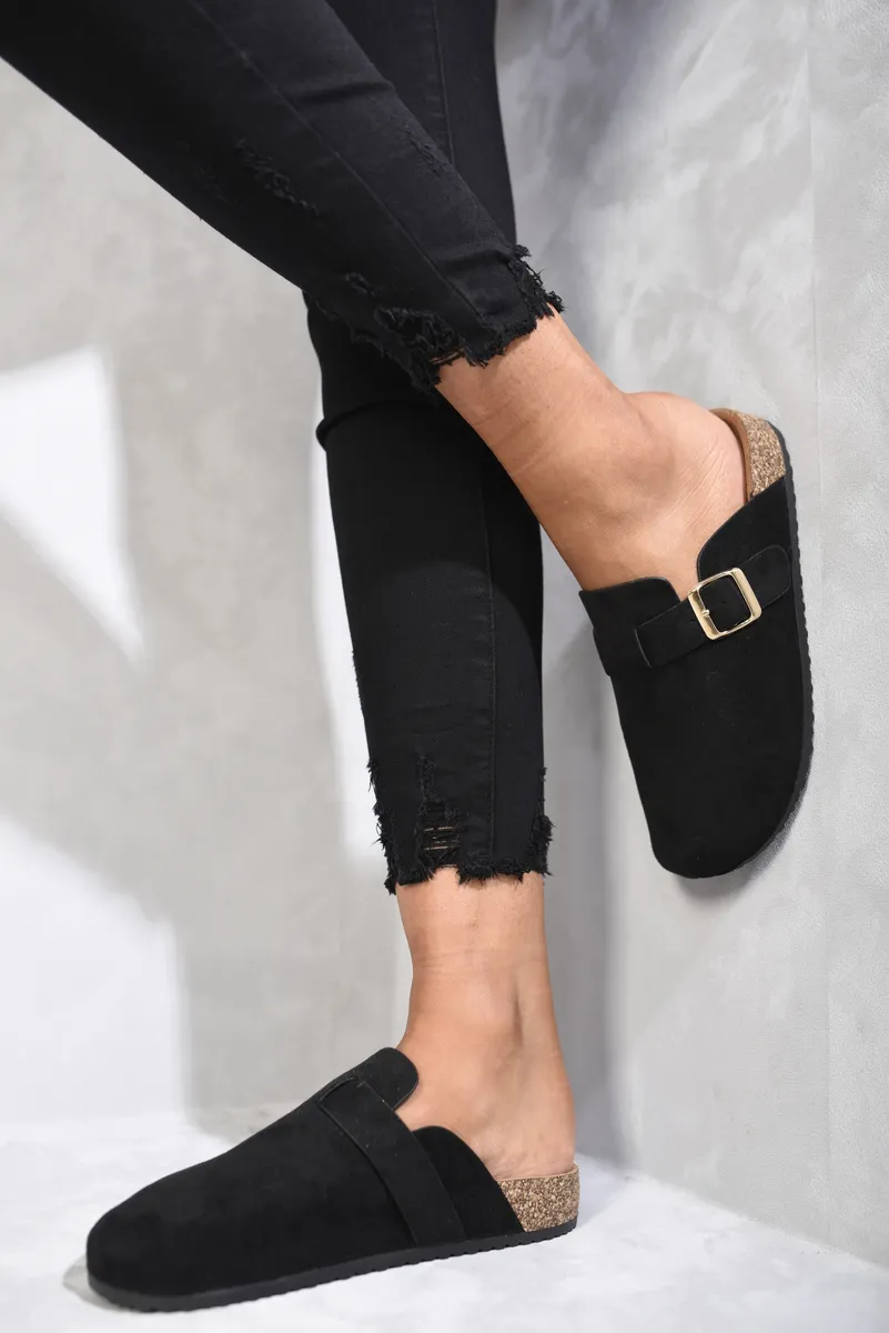 Danica Suede With Buckle Details Slip On Sandals