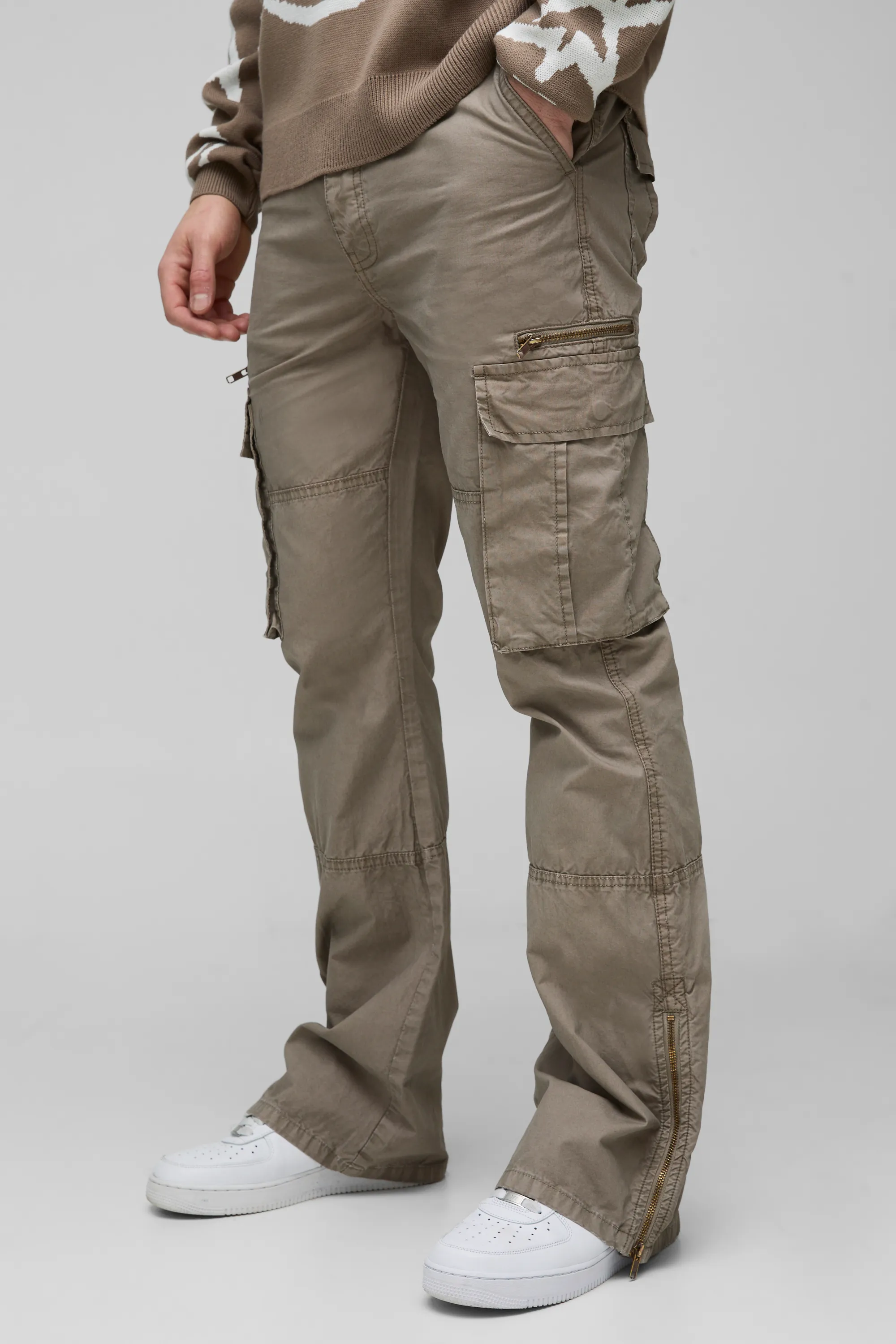 Tall Slim Flare Zip Gusset Overdye Acid Wash Cargo Trouser In Black 1 Tall Slim Flare Zip Gusset Overdye Acid Wash Cargo Trouser In Black