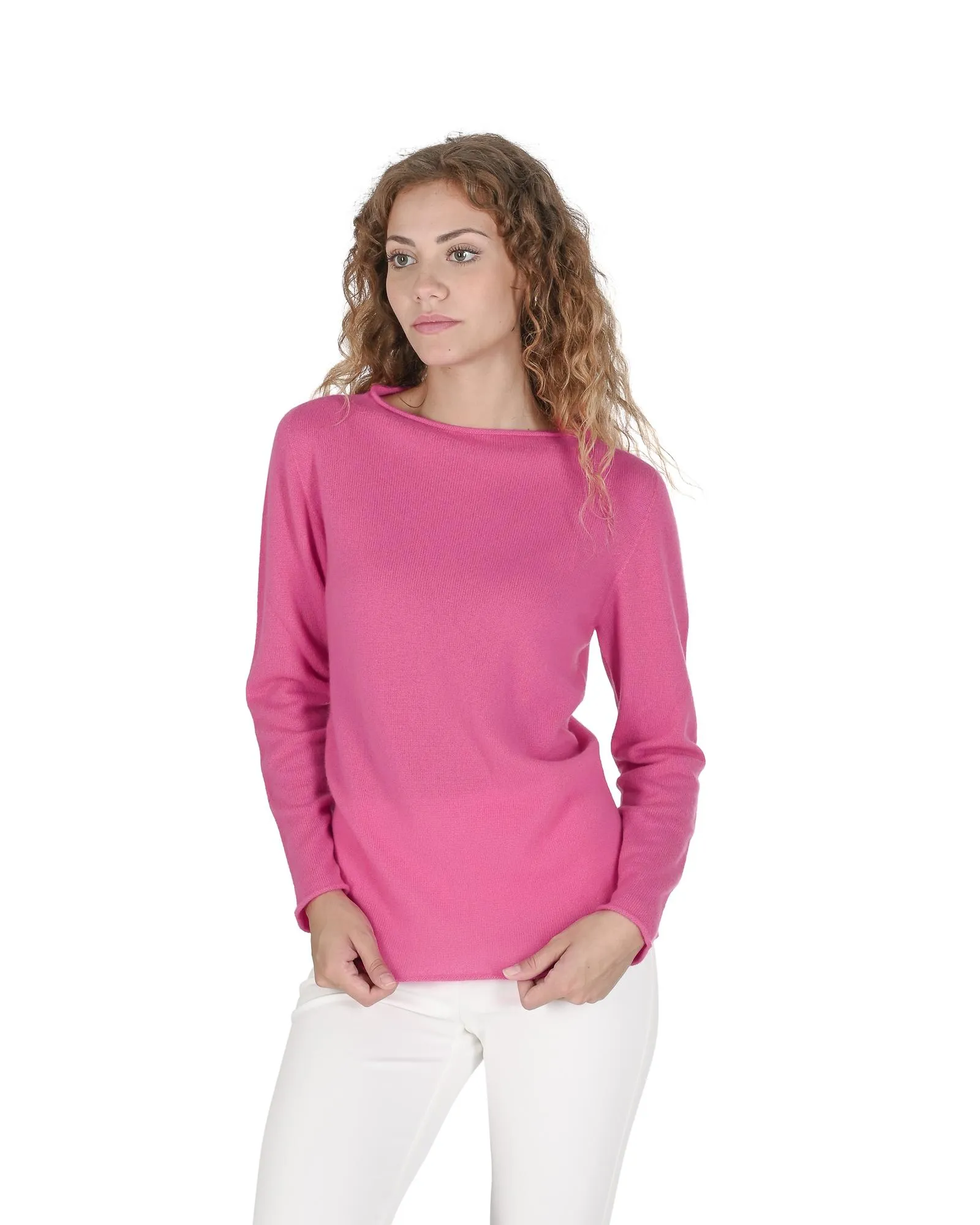 Cashmere Crew Neck Sweater- Fuchsia 1 Cashmere Crew Neck Sweater- Fuchsia