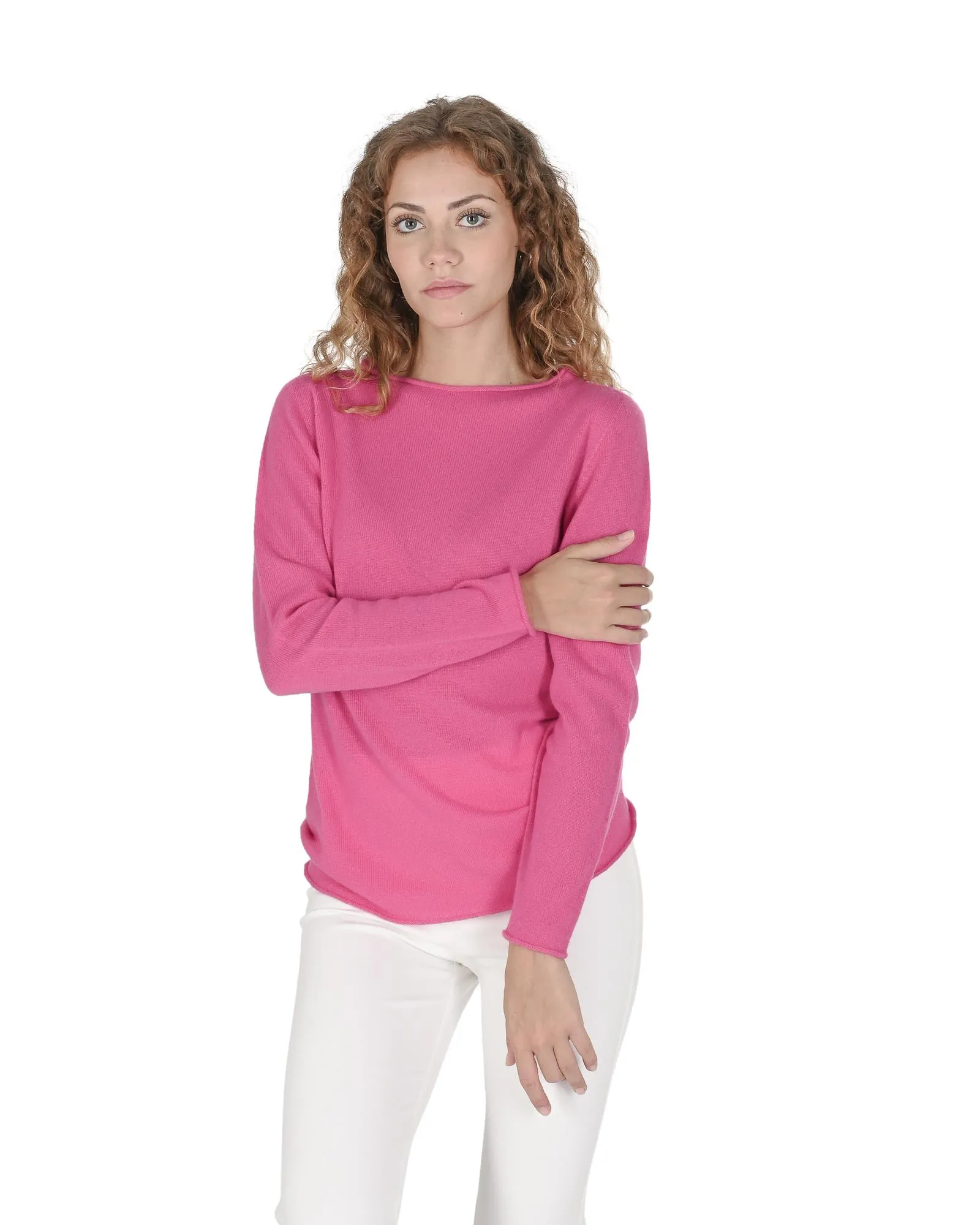 Cashmere Crew Neck Sweater- Fuchsia 2 Cashmere Crew Neck Sweater- Fuchsia