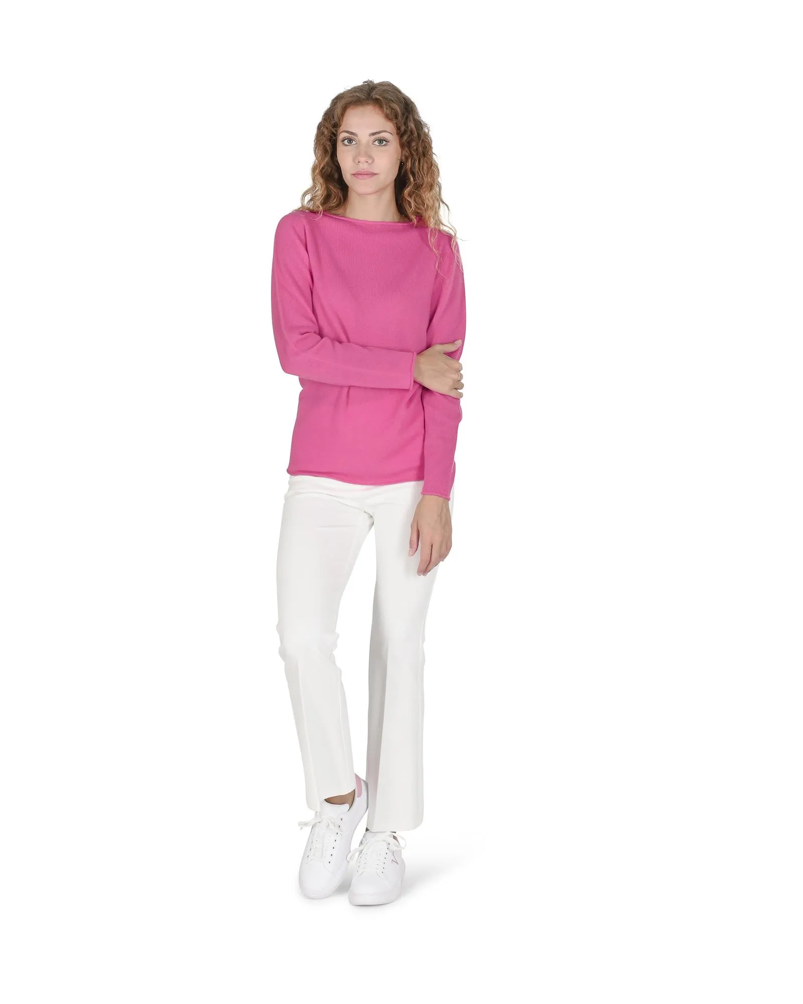 Cashmere Crew Neck Sweater- Fuchsia 3 Cashmere Crew Neck Sweater- Fuchsia