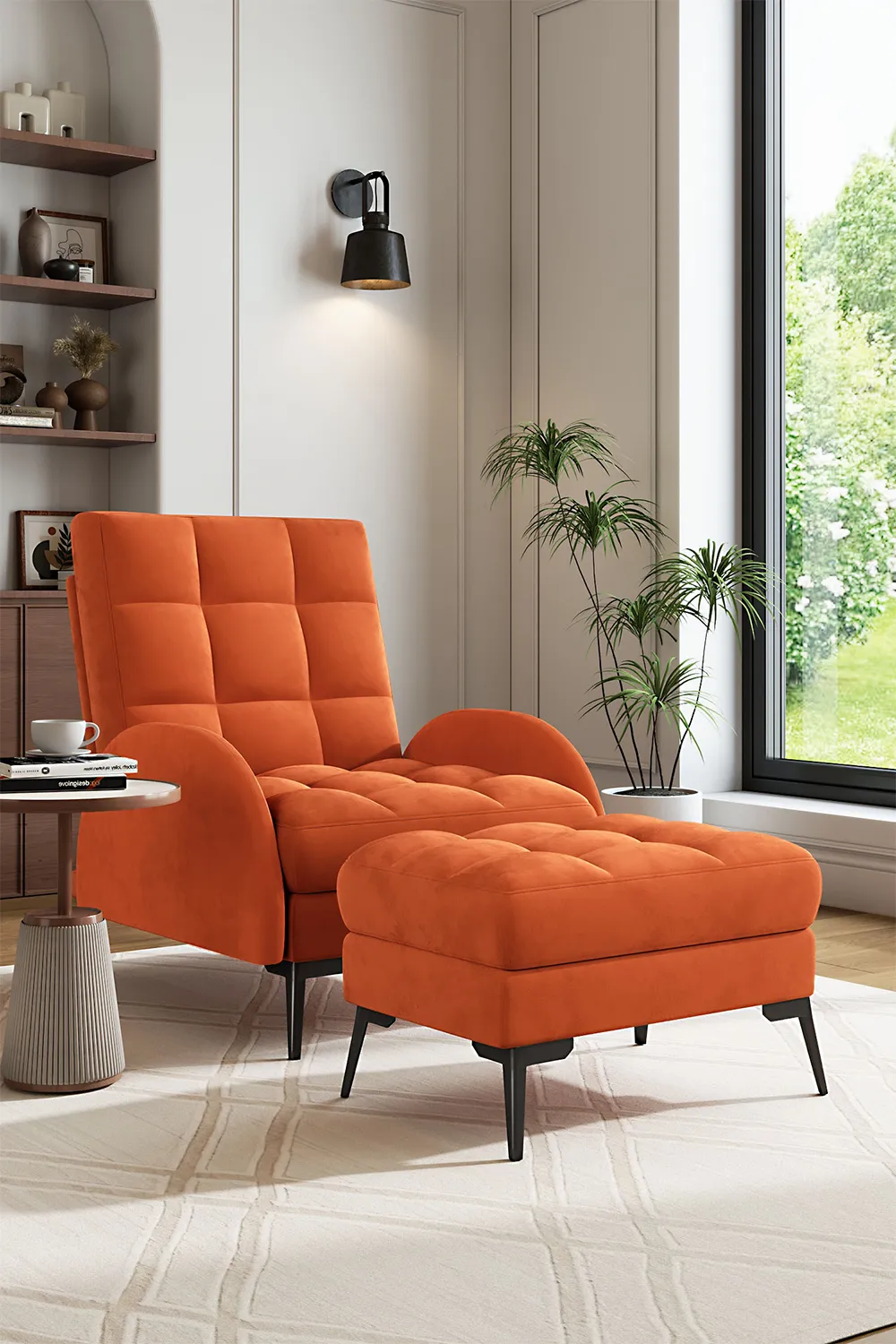 2 Pcs Sofa Set Modern Leisure Armchair with Footstool