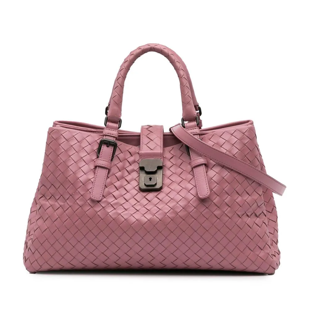 Preloved BV Roma Satchel Woven Leather- Pink 2 Preloved BV Roma Satchel Woven Leather- Pink