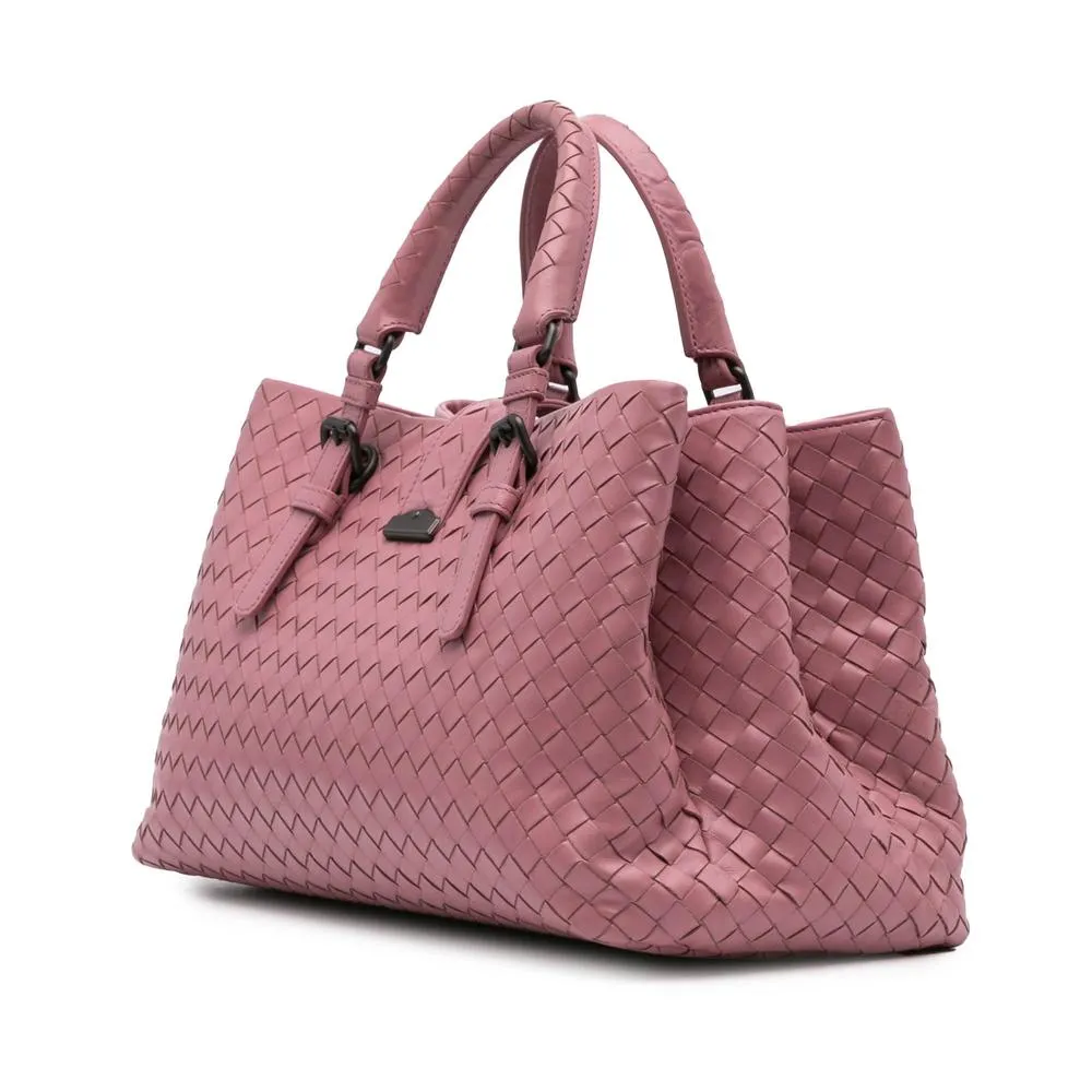 Preloved BV Roma Satchel Woven Leather- Pink 3 Preloved BV Roma Satchel Woven Leather- Pink