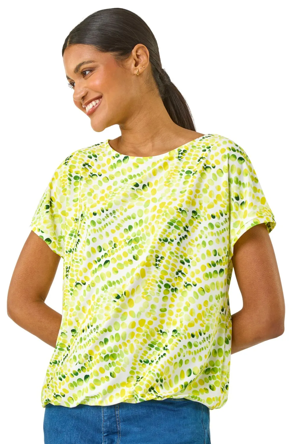 Abstract Print Bubble Hem Top