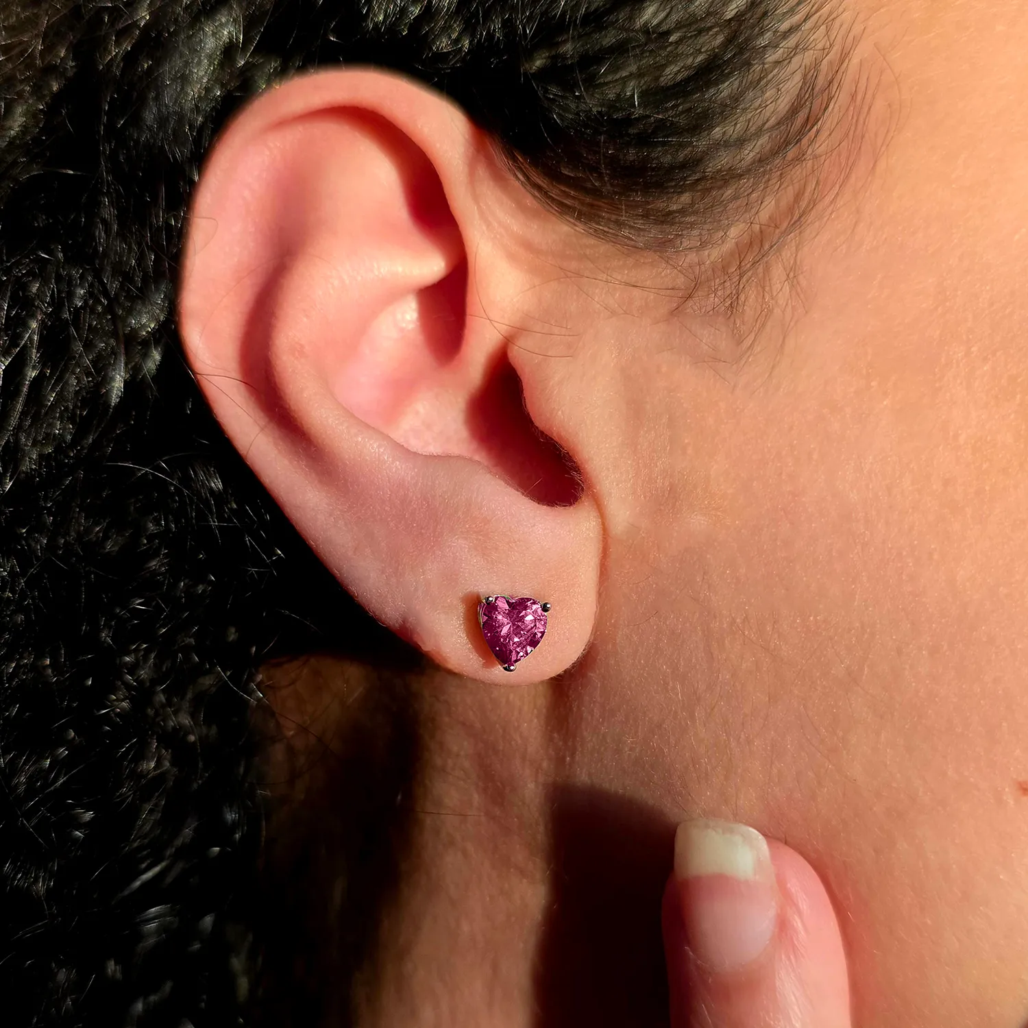 Ruby Heart Sterling Silver Stud Gemstone Earrings 2 Ruby Heart Sterling Silver Stud Gemstone Earrings