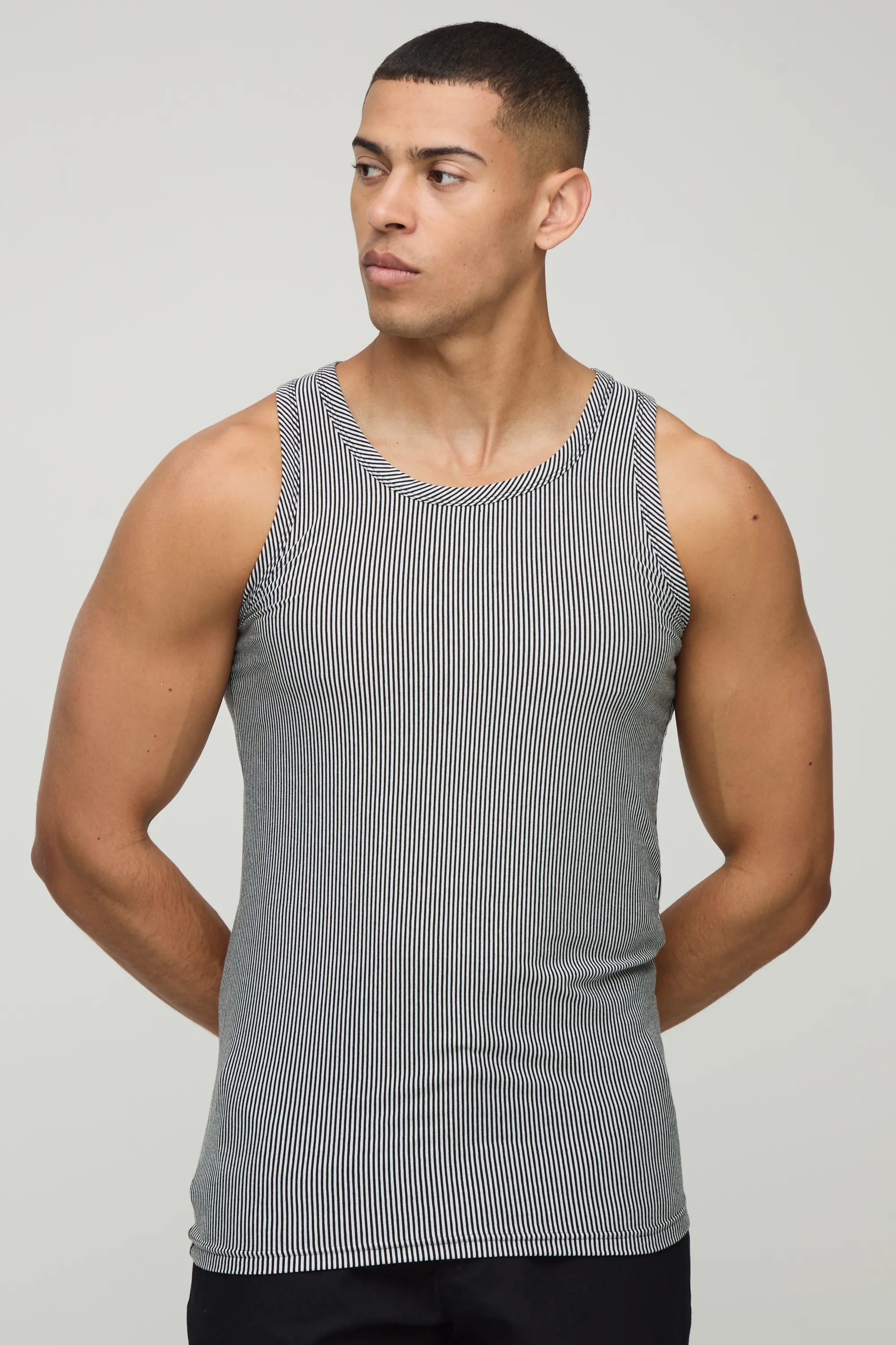 Muscle Fit Two Tone Stripe Vest