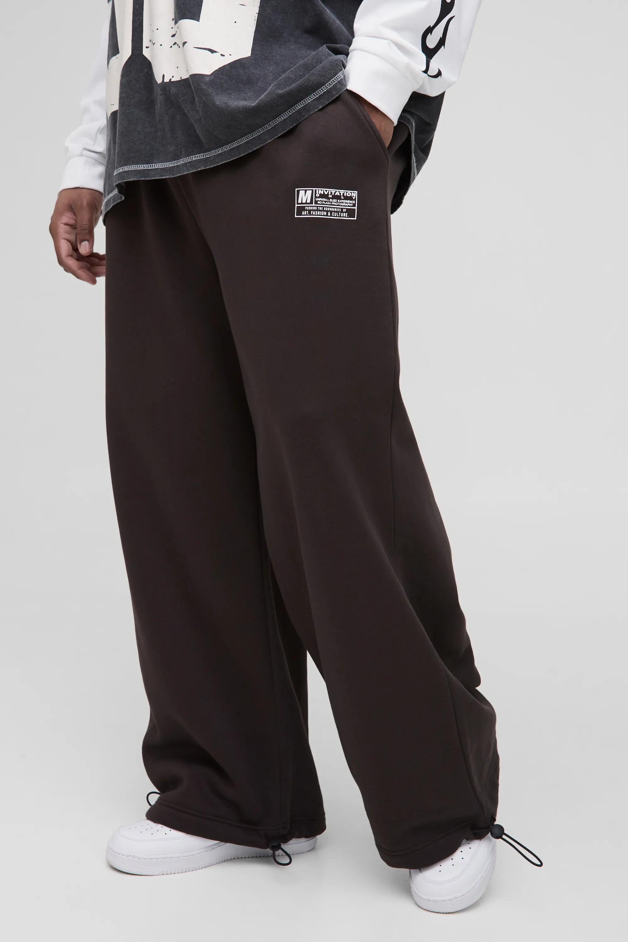 Plus Wide Leg Tie Cuff Double Waistband Joggers