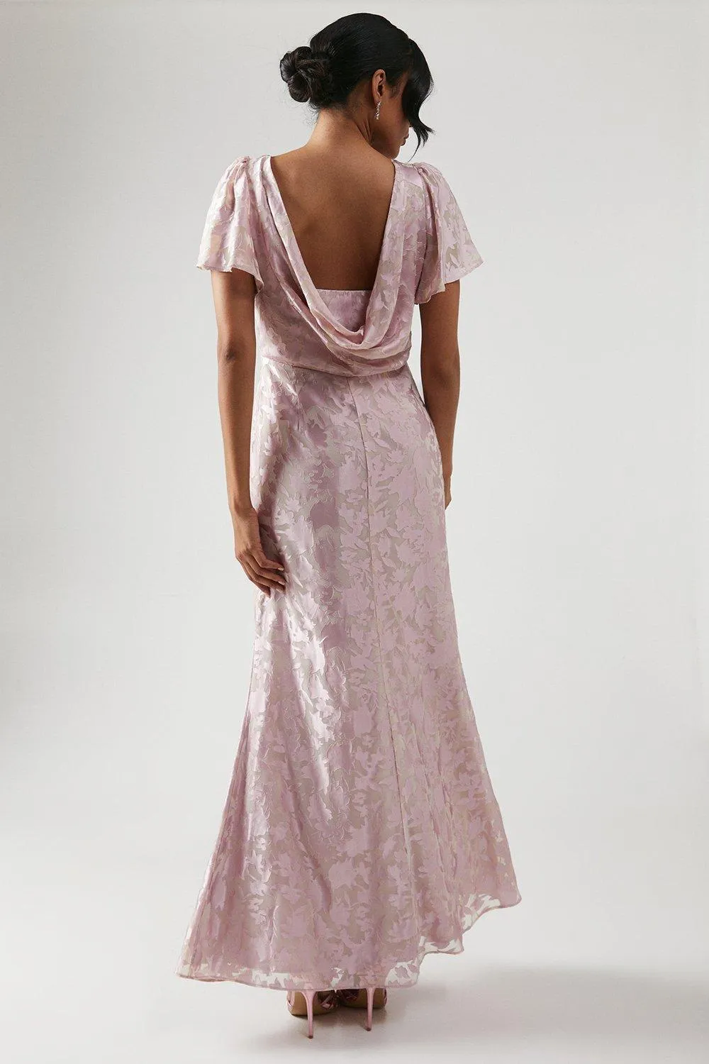 Cowl Back Satin Burnout Bridesmaid Dress 3 Cowl Back Satin Burnout Bridesmaid Dress
