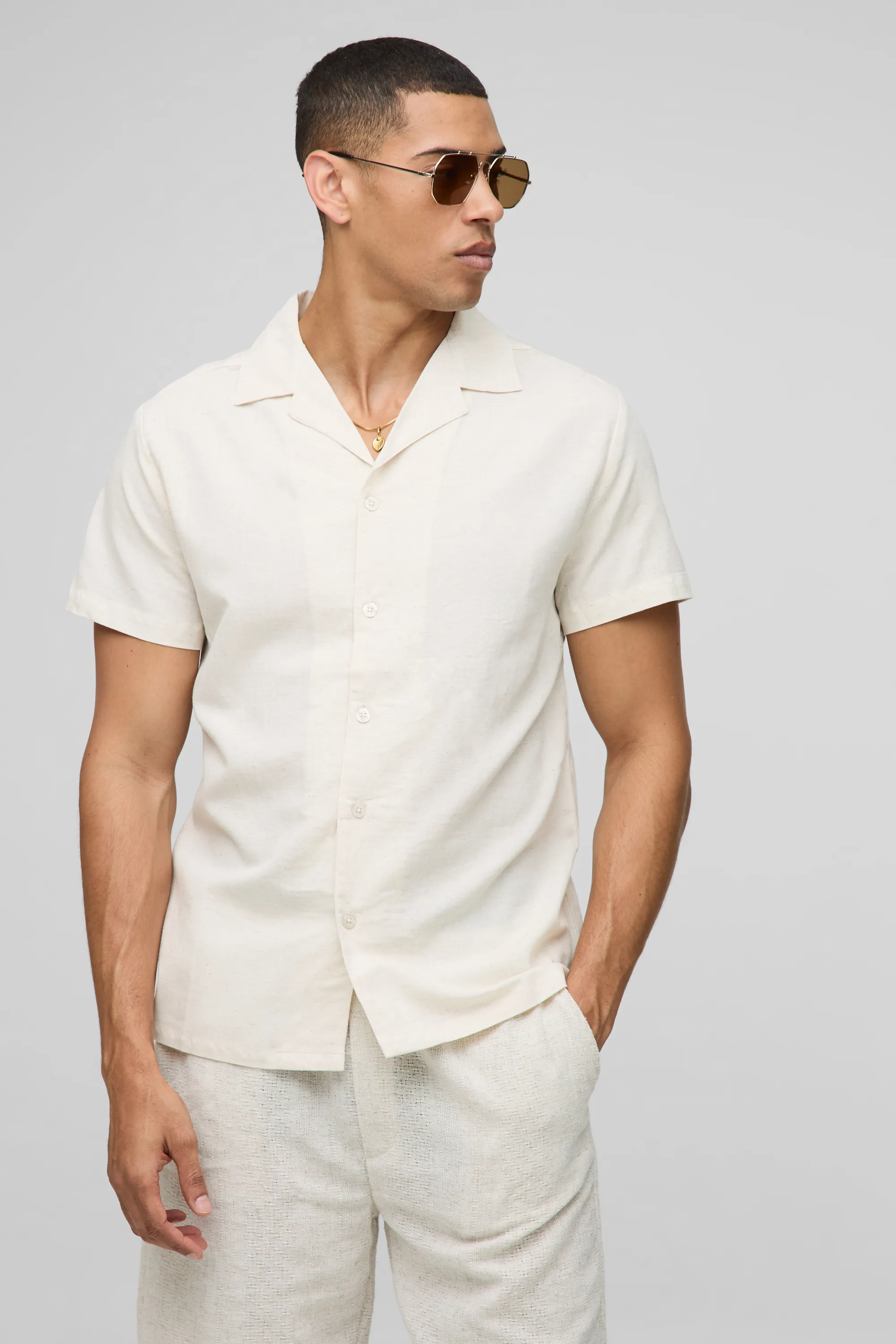 Regular Fit Revere Linen Blend Short Sleeve Shirt 1 Regular Fit Revere Linen Blend Short Sleeve Shirt