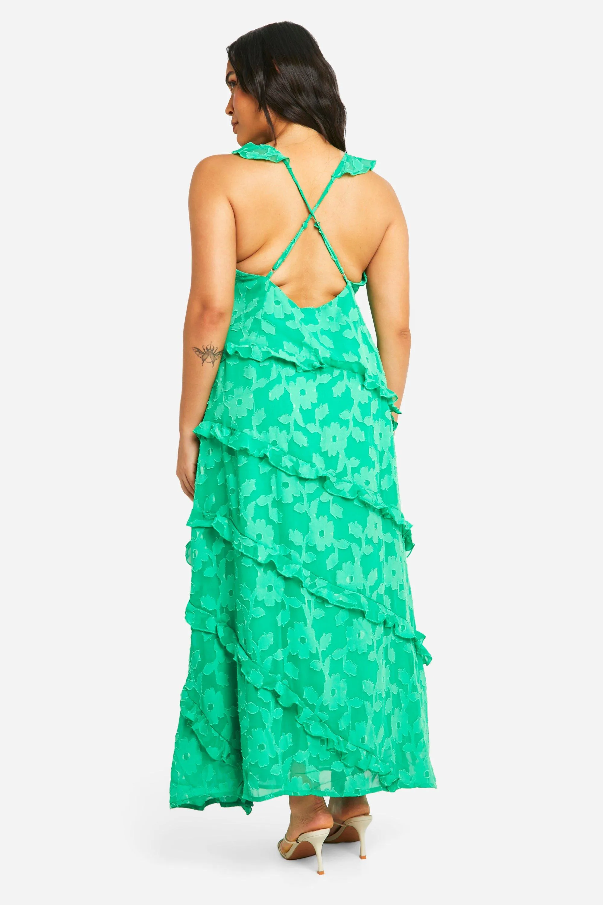 Plus Jacquard Ruffle Strappy Maxi Dress 2 Plus Jacquard Ruffle Strappy Maxi Dress