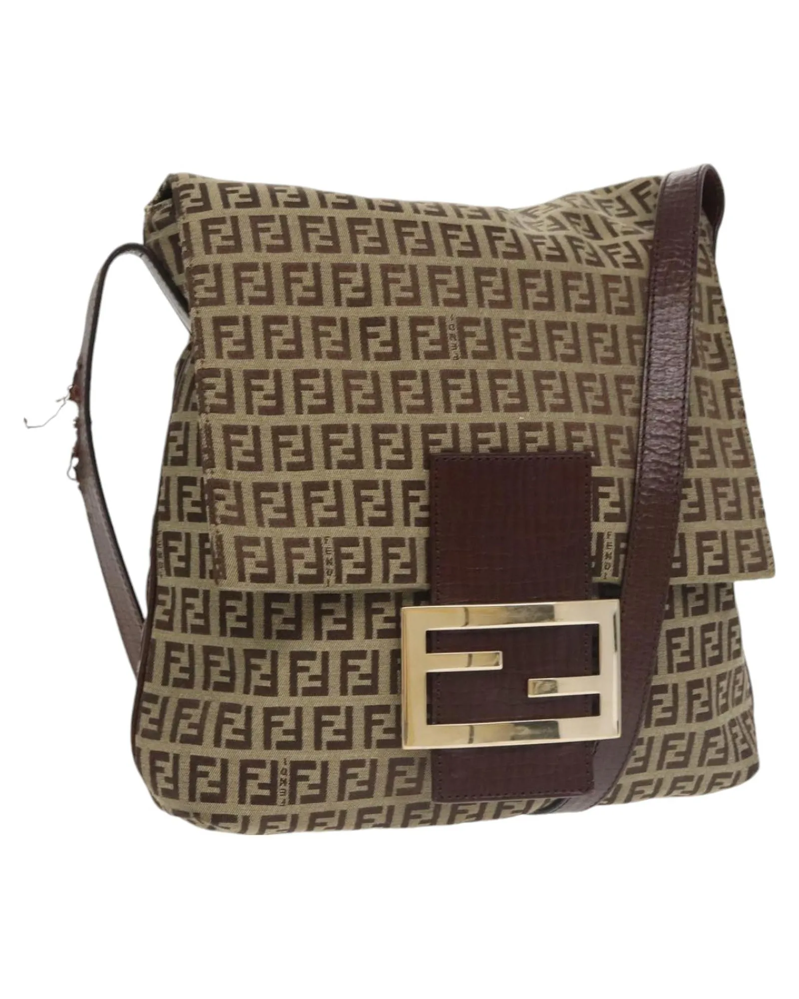 Preloved Zucca Pattern Shoulder Bag with Clasp- Brown 1 Preloved Zucca Pattern Shoulder Bag with Clasp- Brown