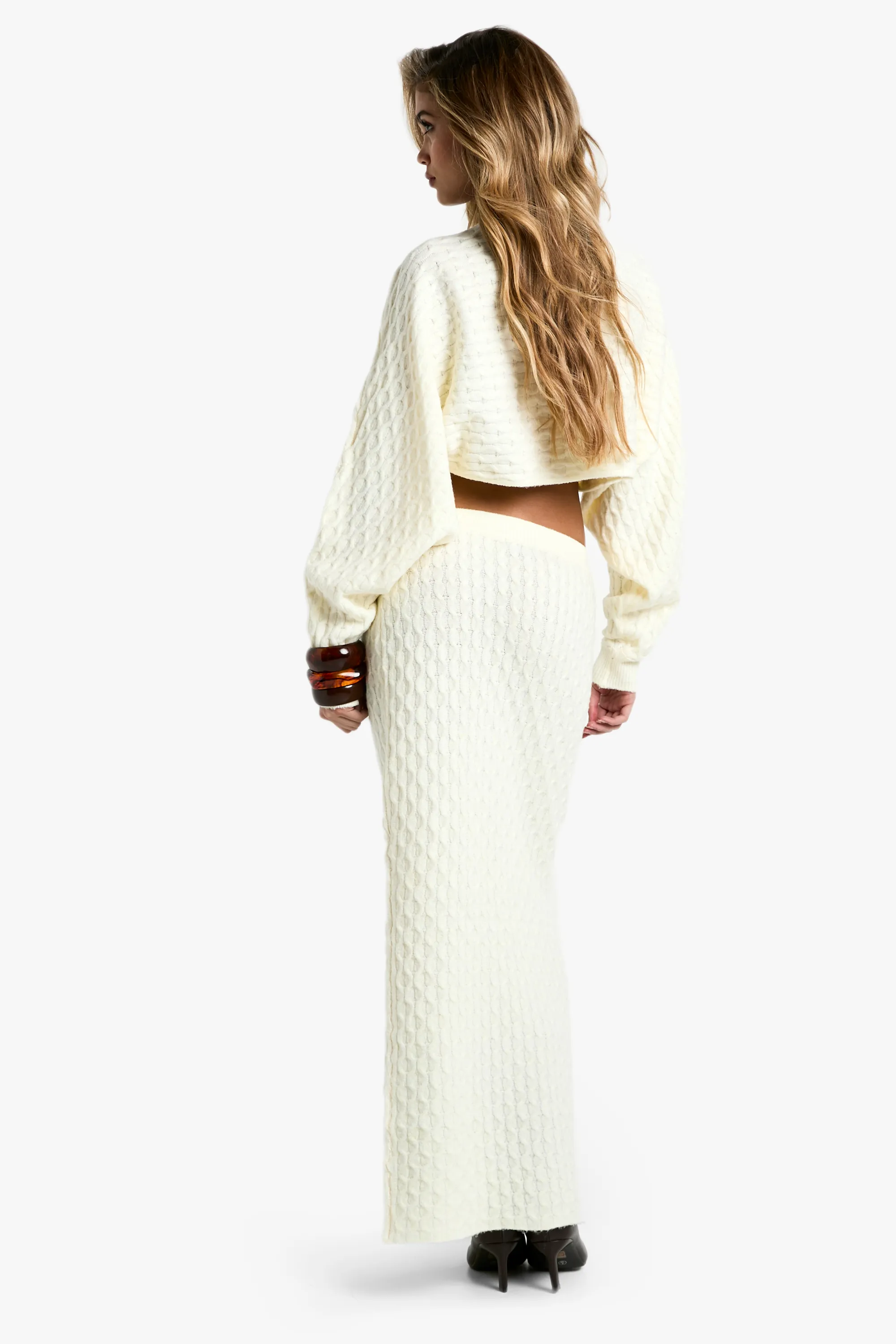 Soft Cable Twist Front Crop Jumper And Maxi Skirt Set 2 Soft Cable Twist Front Crop Jumper And Maxi Skirt Set