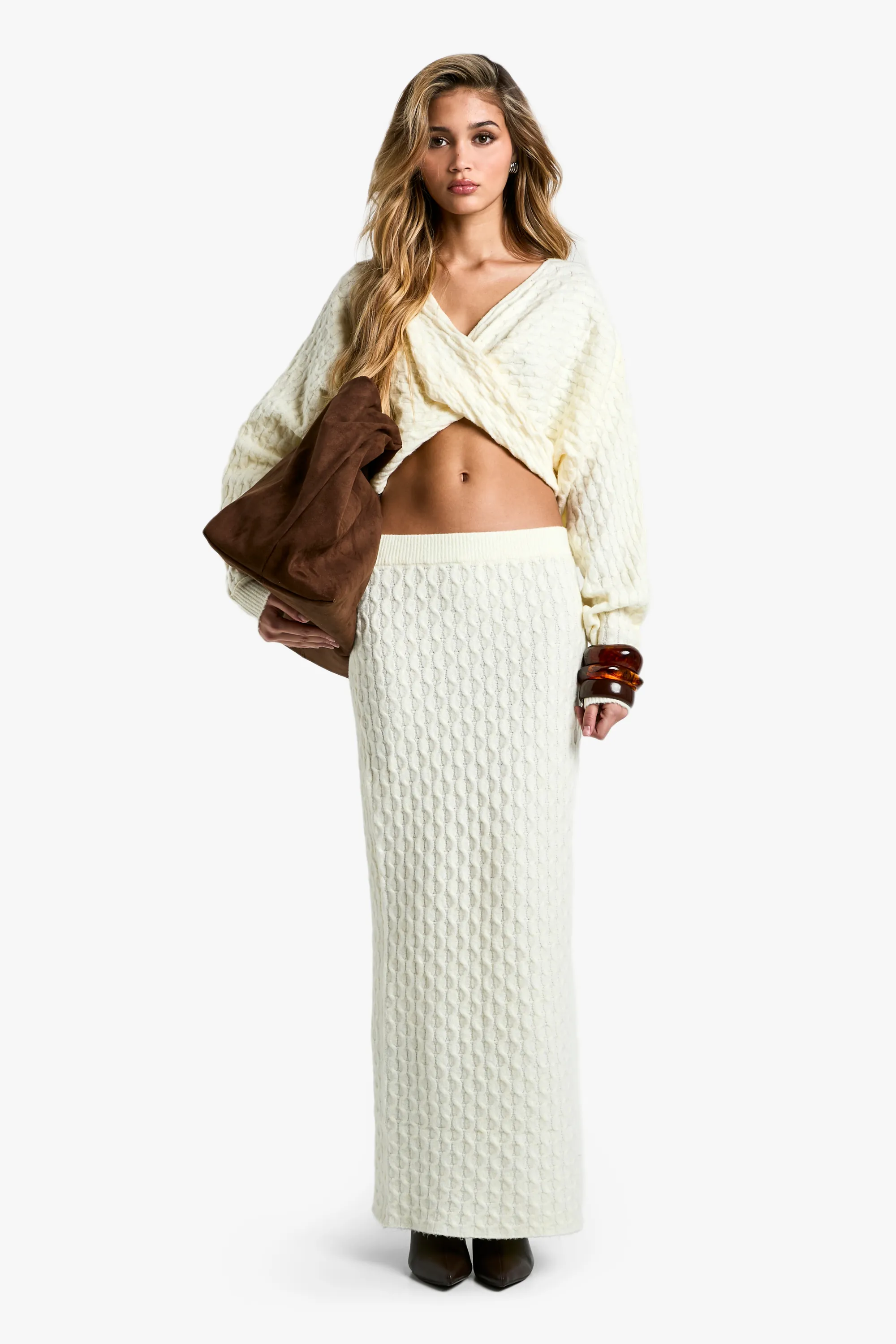 Soft Cable Twist Front Crop Jumper And Maxi Skirt Set 5 Soft Cable Twist Front Crop Jumper And Maxi Skirt Set