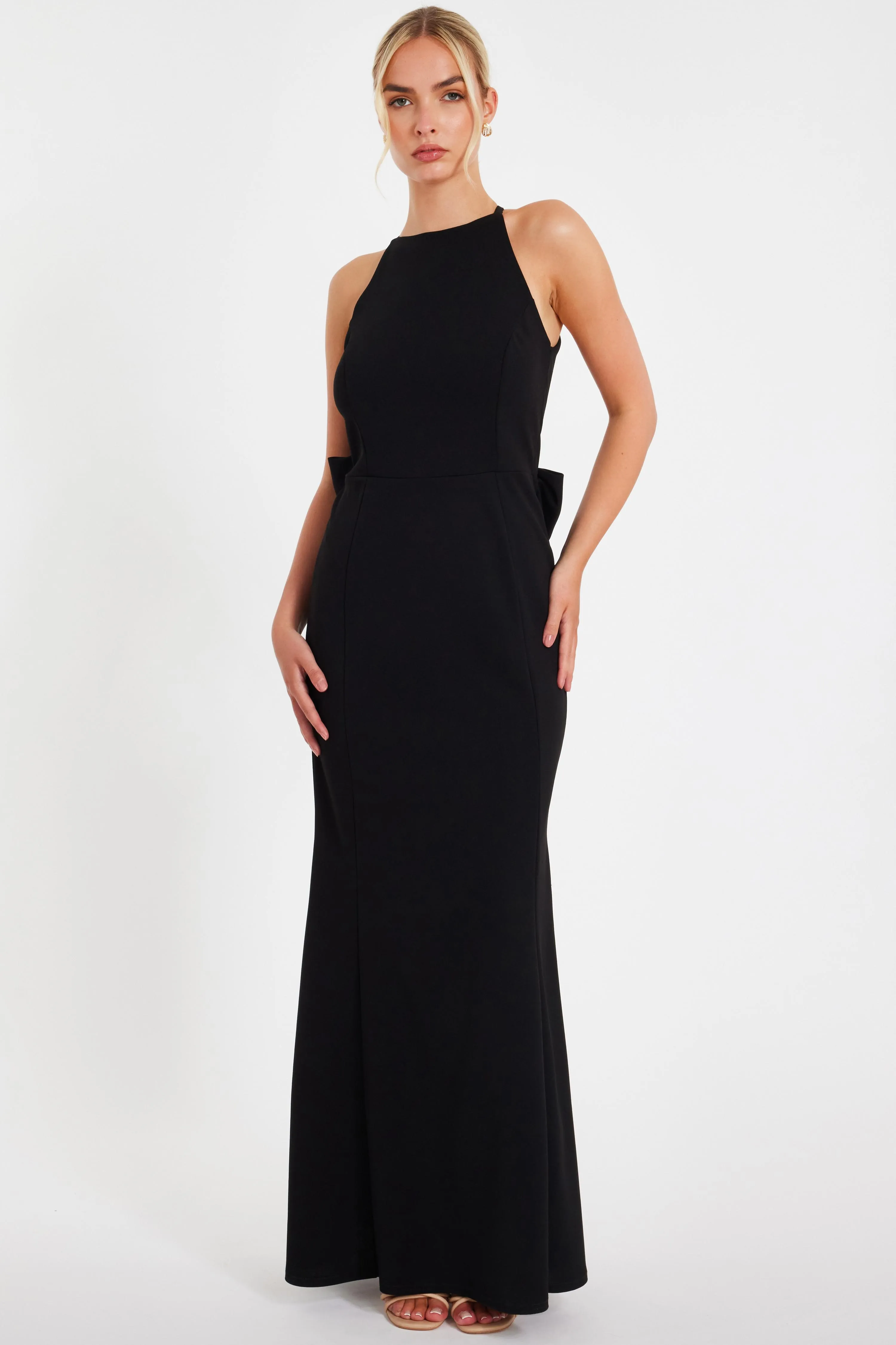 Black Halter Neck Fishtail Maxi Dress