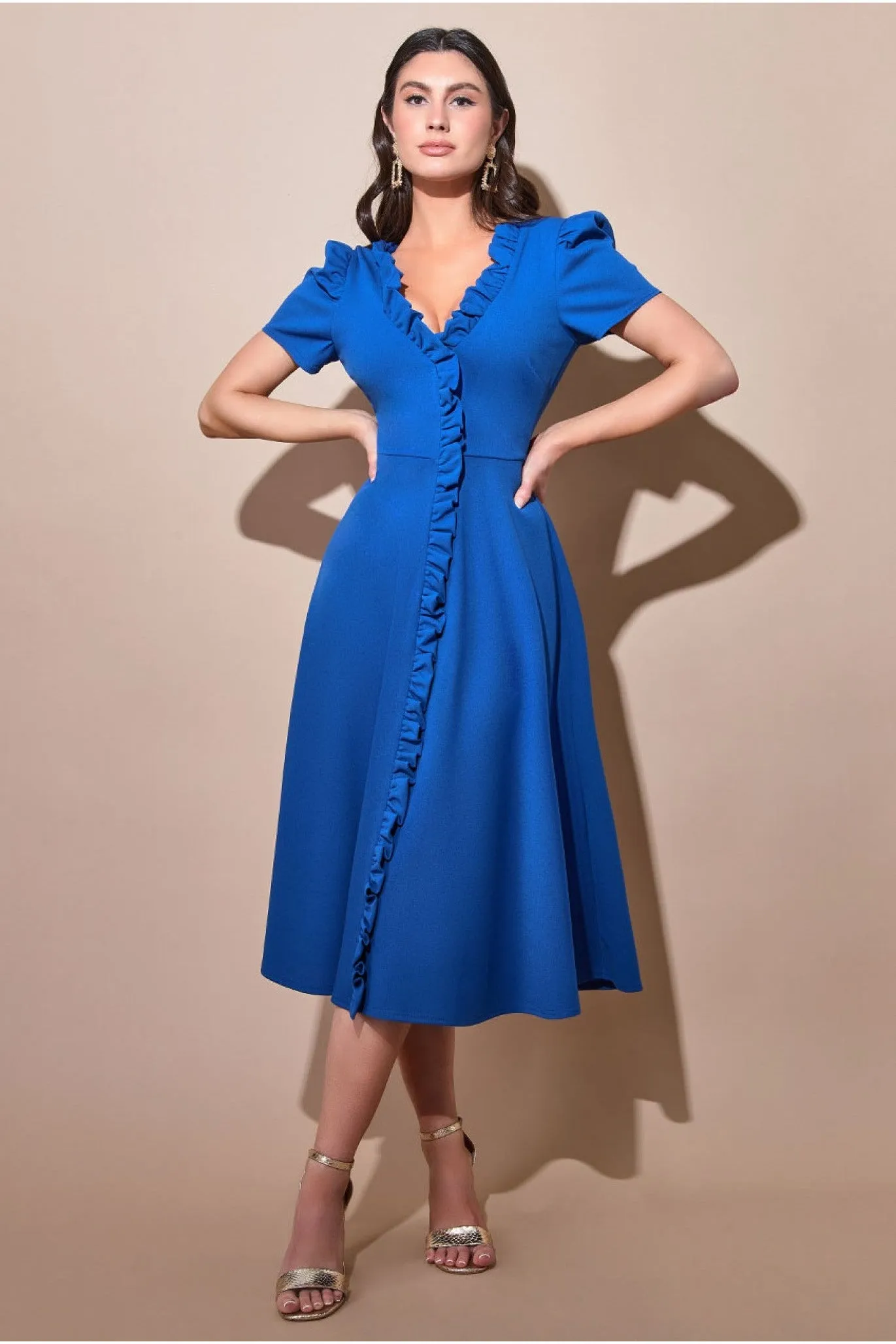 Front Frill Flared Scuba Midi 1 Front Frill Flared Scuba Midi