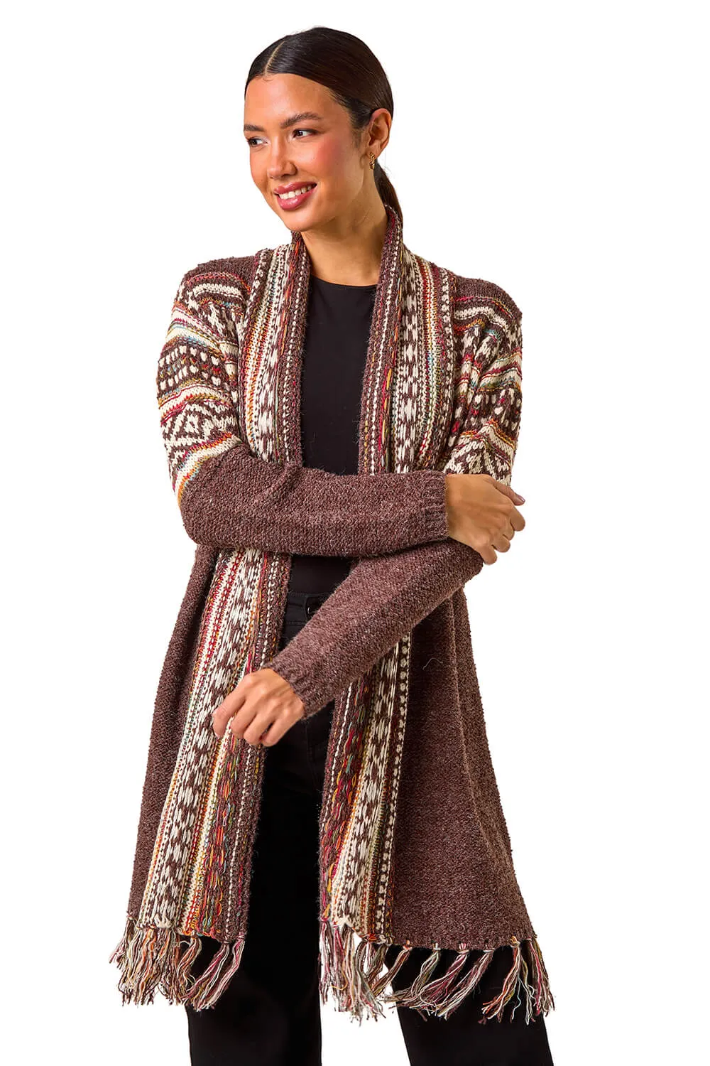 Patterned Fringe Hem Cardigan 1 Patterned Fringe Hem Cardigan