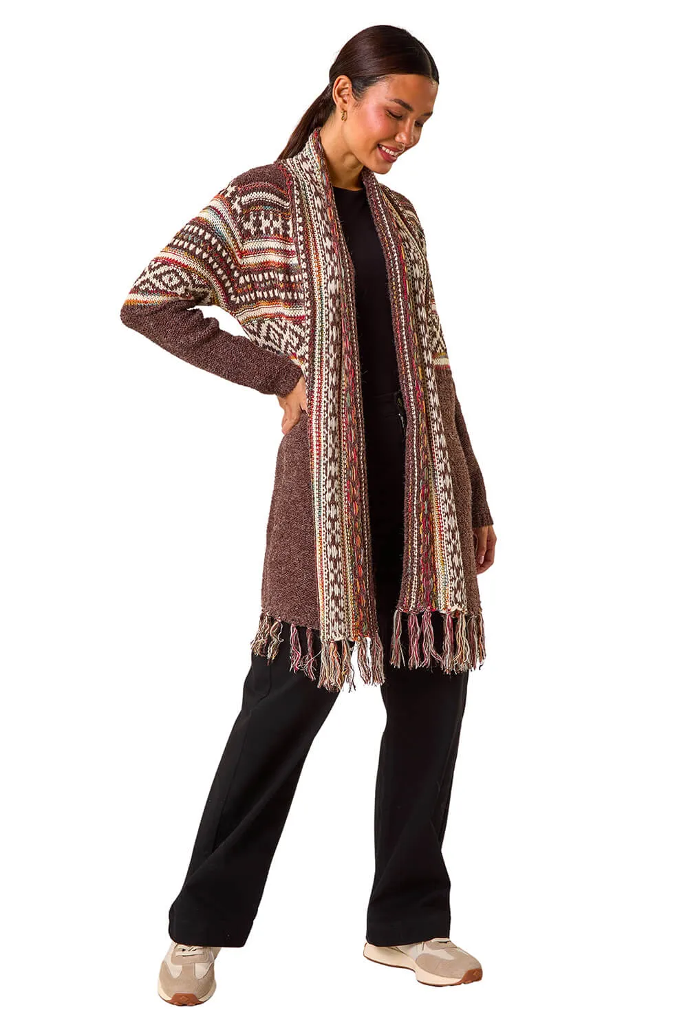 Patterned Fringe Hem Cardigan 2 Patterned Fringe Hem Cardigan