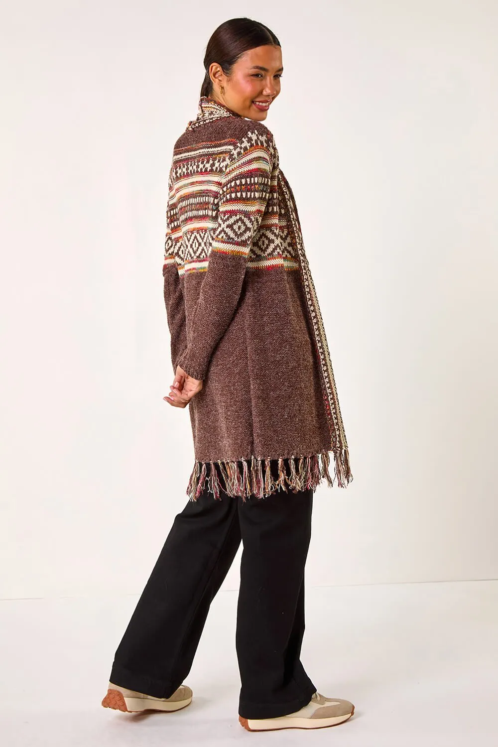 Patterned Fringe Hem Cardigan 4 Patterned Fringe Hem Cardigan