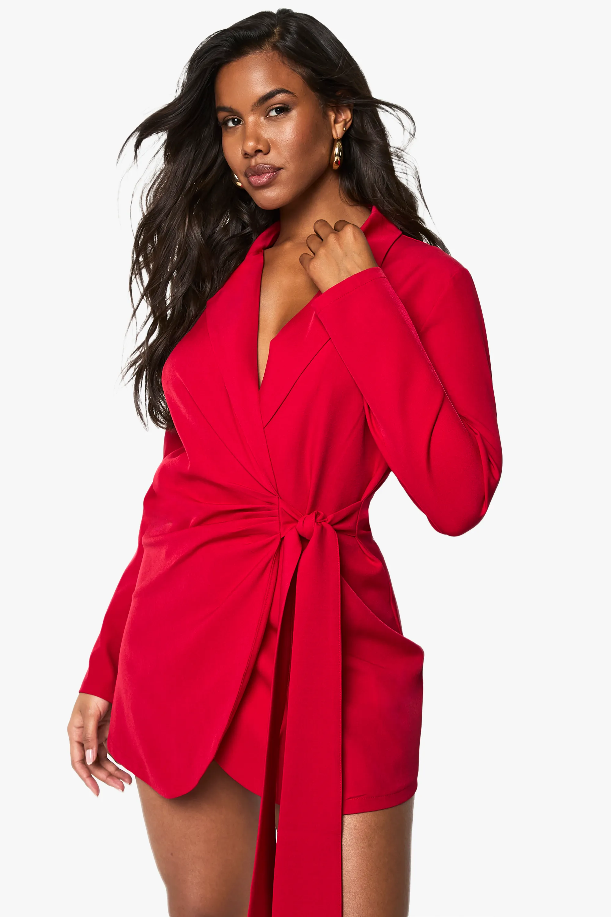 Linen Look Wrap Drape Front Tailored Blazer Dress 1 Linen Look Wrap Drape Front Tailored Blazer Dress