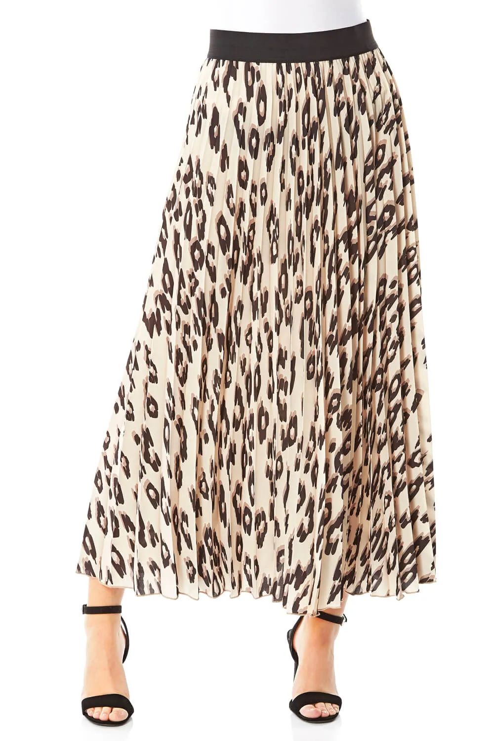 Animal Print Pleated Maxi Skirt