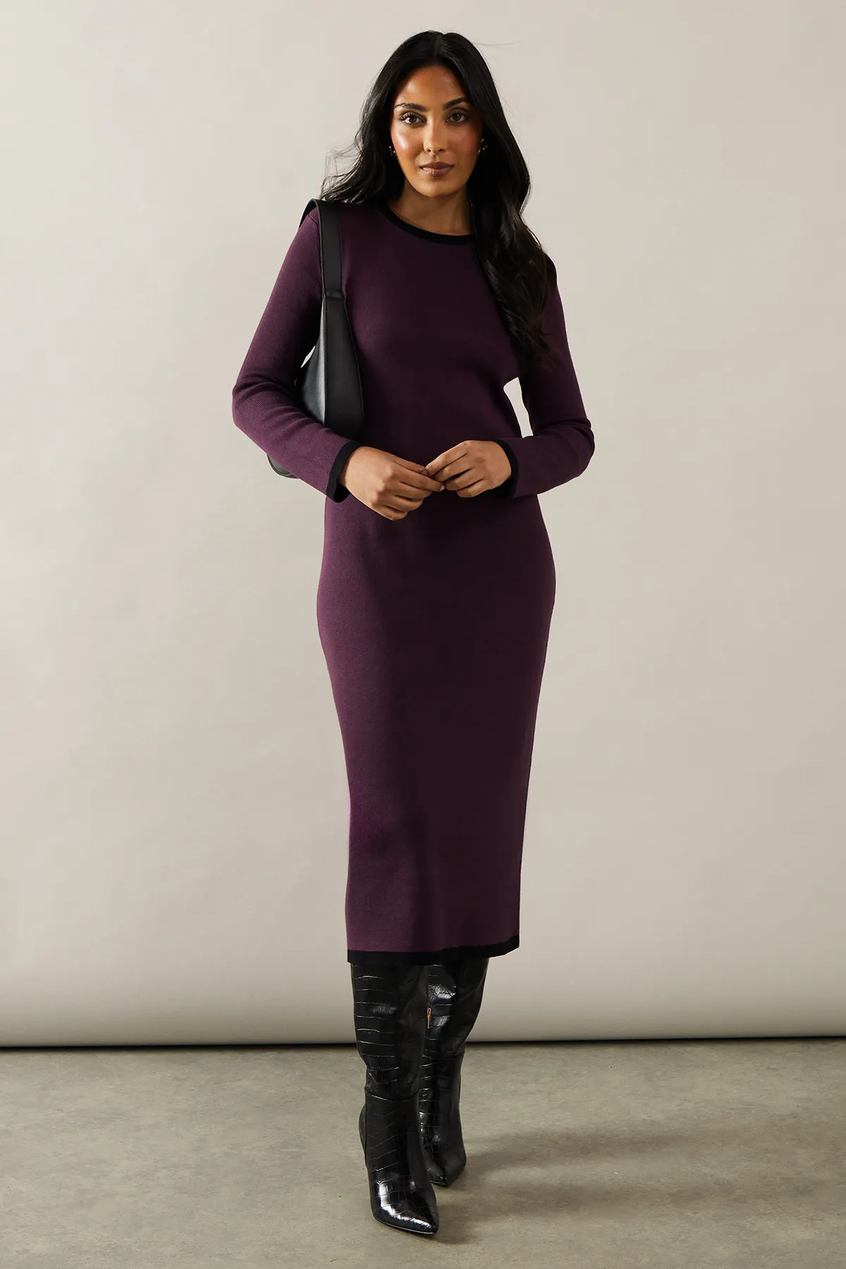 Petite Plain Tipped Knitted Midi Dress