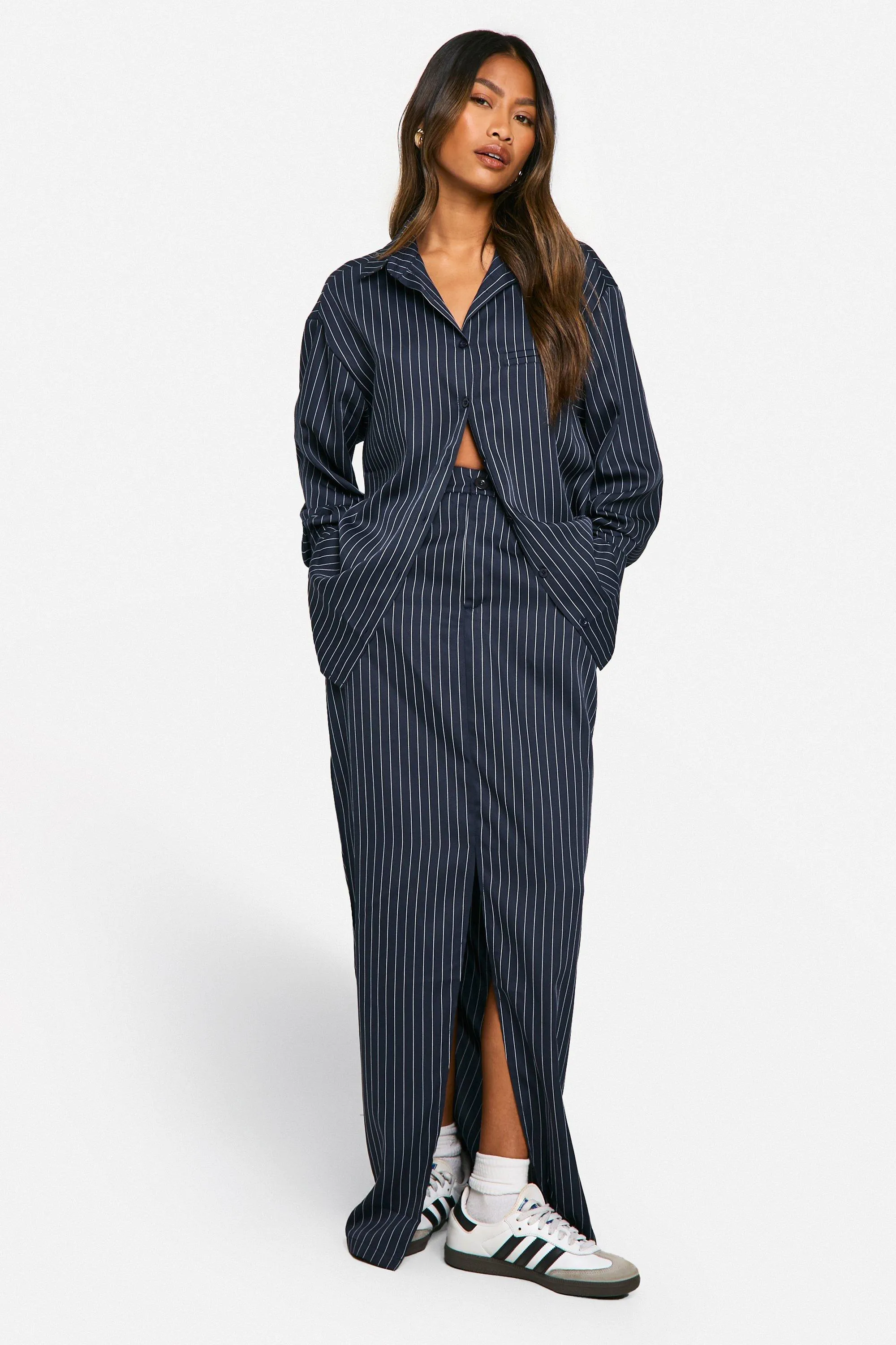 Pinstripe Split Front Maxi Skirt 1 Pinstripe Split Front Maxi Skirt