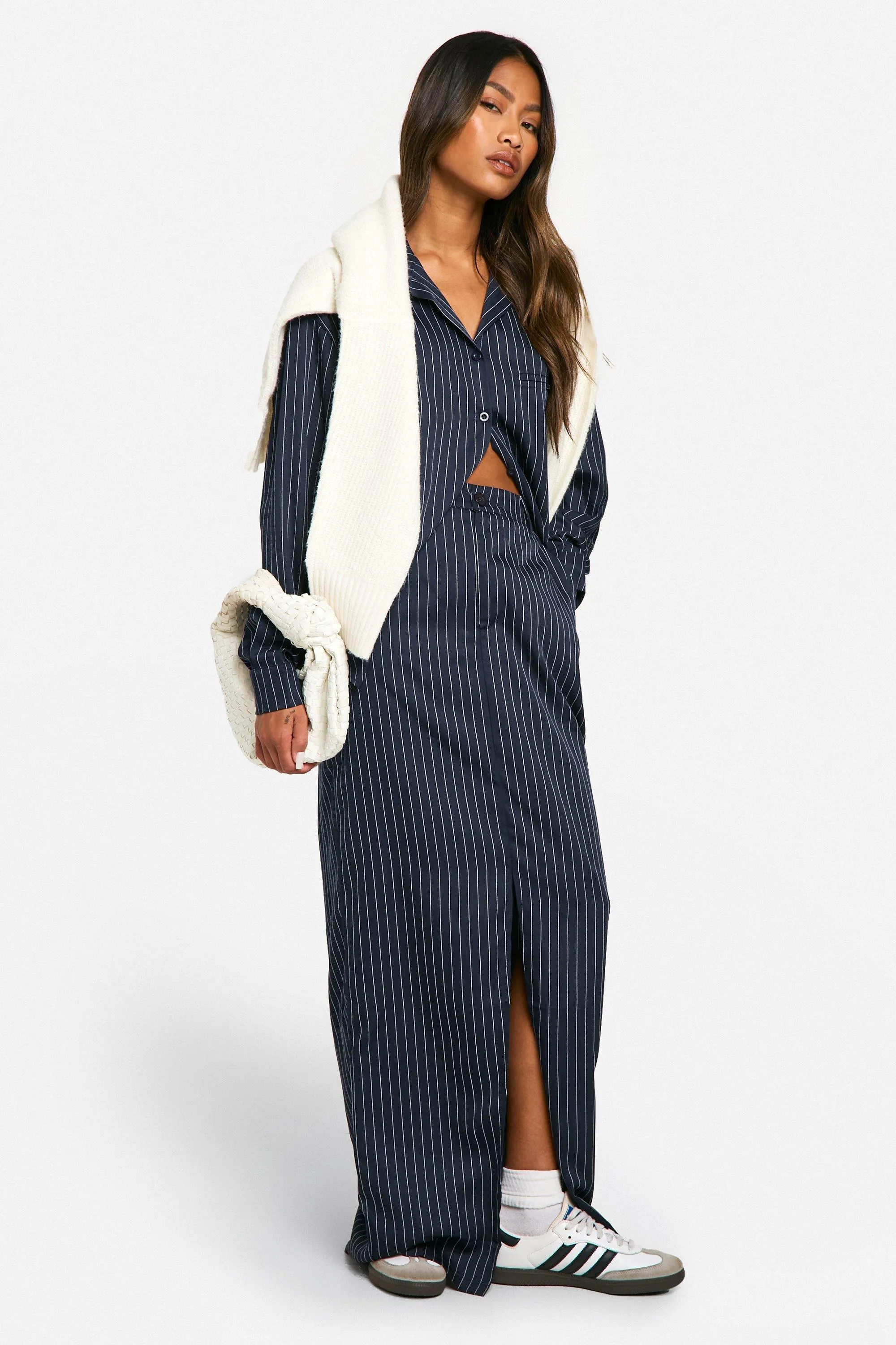 Pinstripe Split Front Maxi Skirt 3 Pinstripe Split Front Maxi Skirt