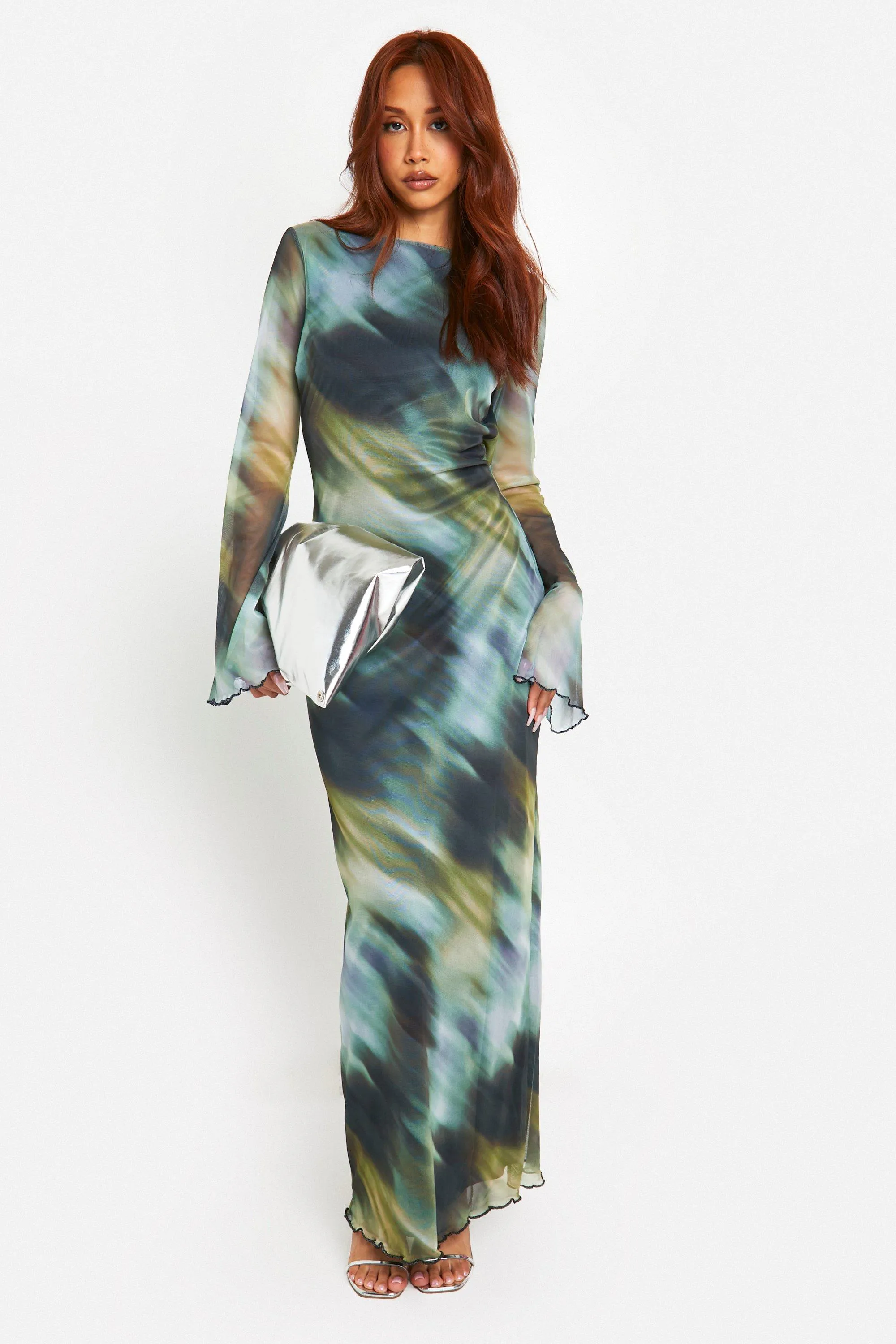 Blur Print Scoop Back Maxi Dress
